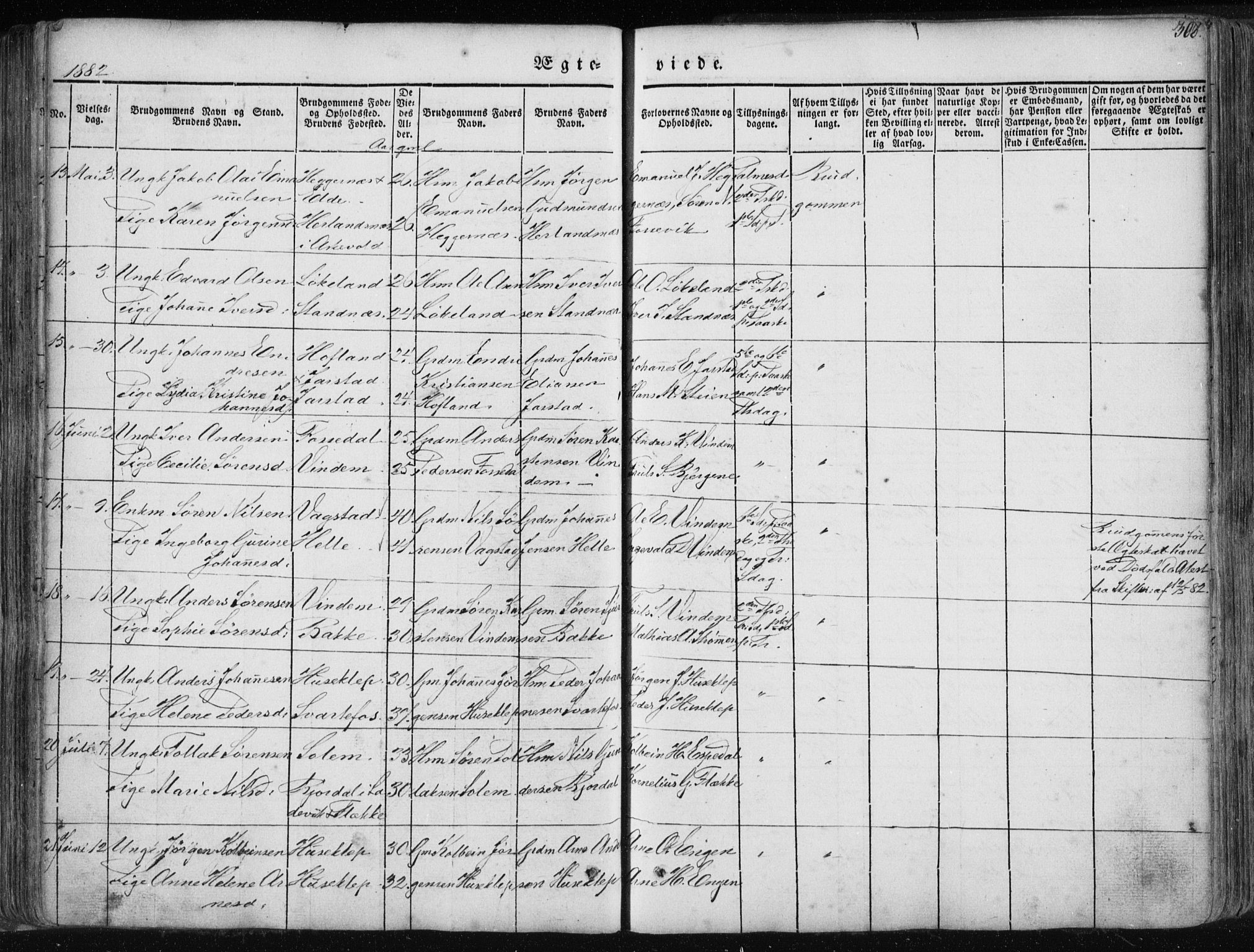 Fjaler sokneprestembete, SAB/A-79801/H/Haa/Haaa/L0006: Parish register (official) no. A 6, 1835-1884, p. 308