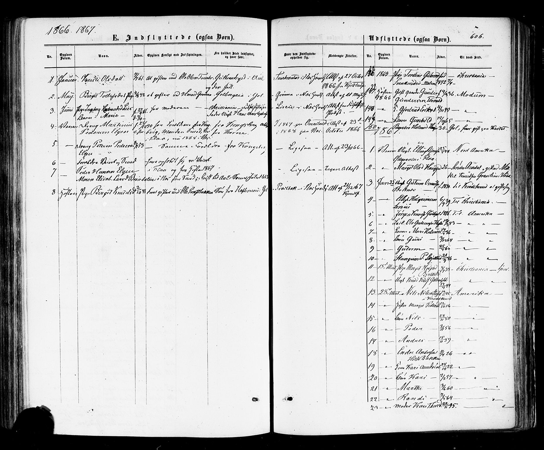 Nes kirkebøker, SAKO/A-236/F/Fa/L0010: Parish register (official) no. 10, 1864-1880, p. 606