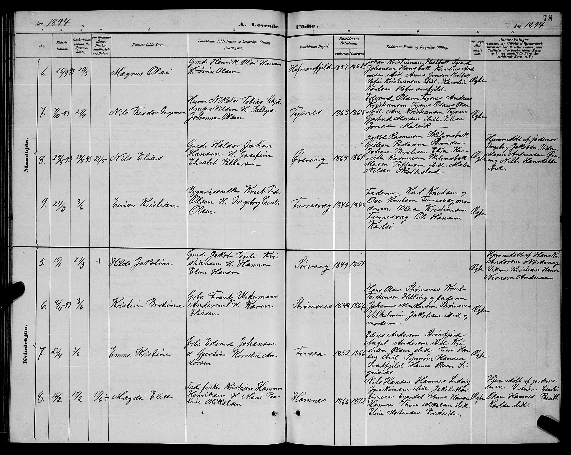 Ministerialprotokoller, klokkerbøker og fødselsregistre - Nordland, SAT/A-1459/859/L0859: Parish register (copy) no. 859C05, 1887-1898, p. 78