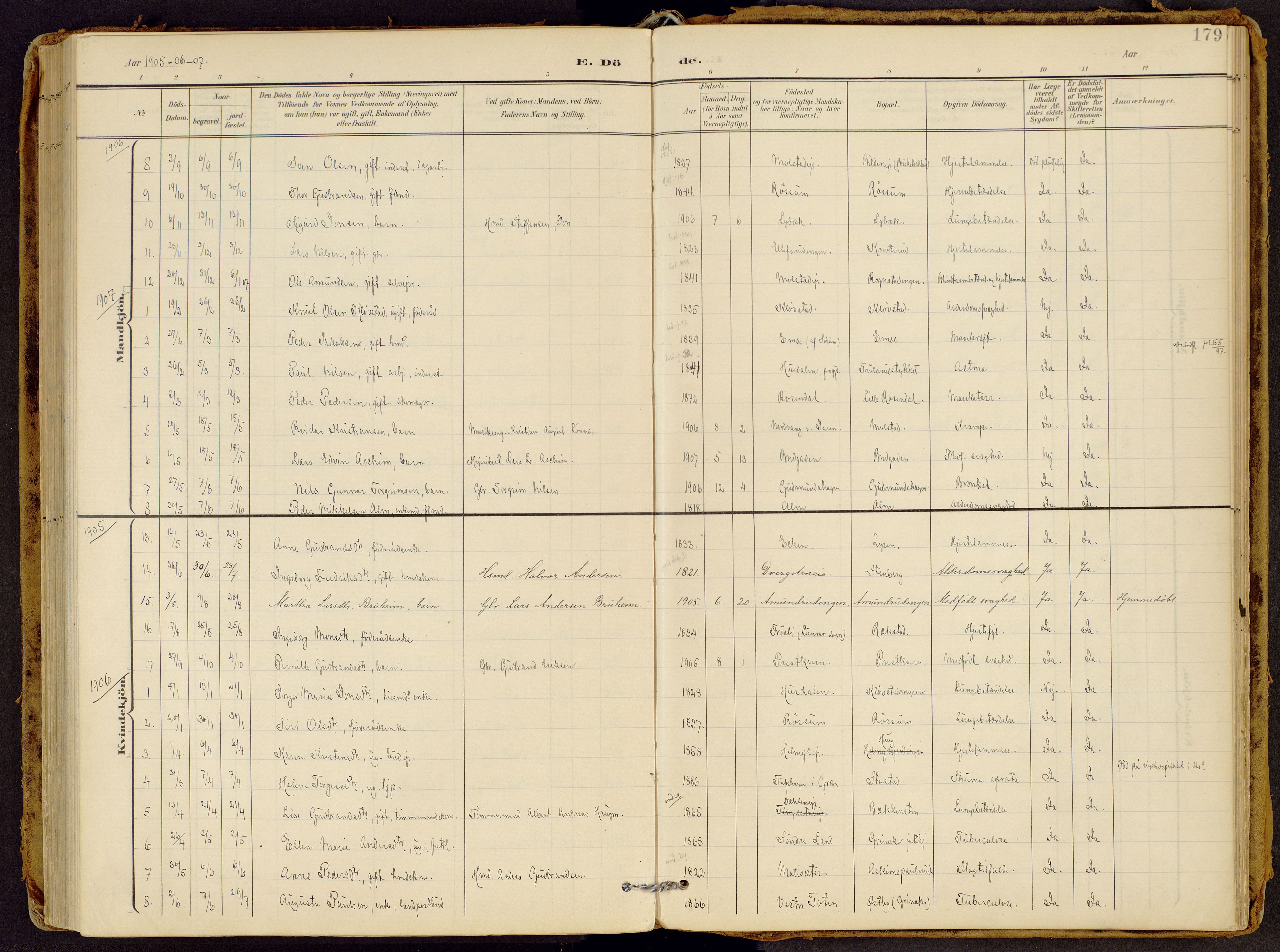 Brandbu prestekontor, SAH/PREST-114/H/Ha/Haa/L0002: Parish register (official) no. 2, 1899-1914, p. 179