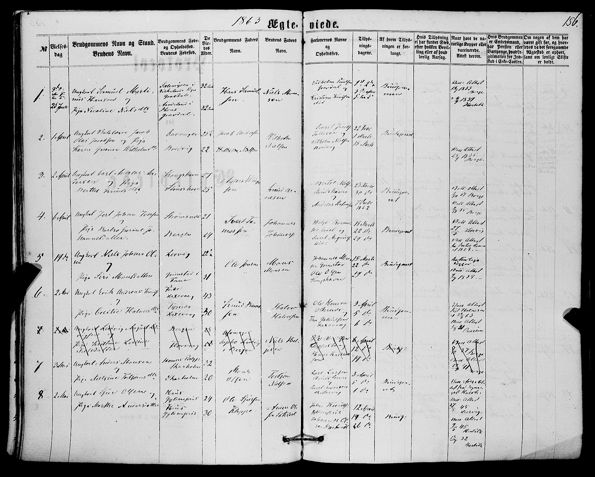 Askøy Sokneprestembete, AV/SAB-A-74101/H/Ha/Haa/Haaa/L0009: Parish register (official) no. A 9, 1863-1877, p. 156