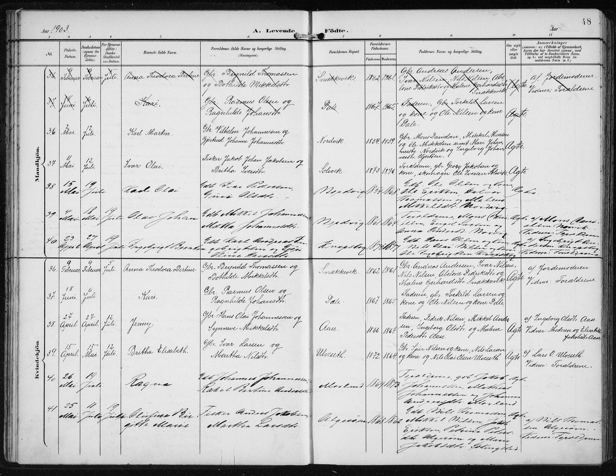 Fjell sokneprestembete, AV/SAB-A-75301/H/Haa: Parish register (official) no. A  9, 1899-1910, p. 48
