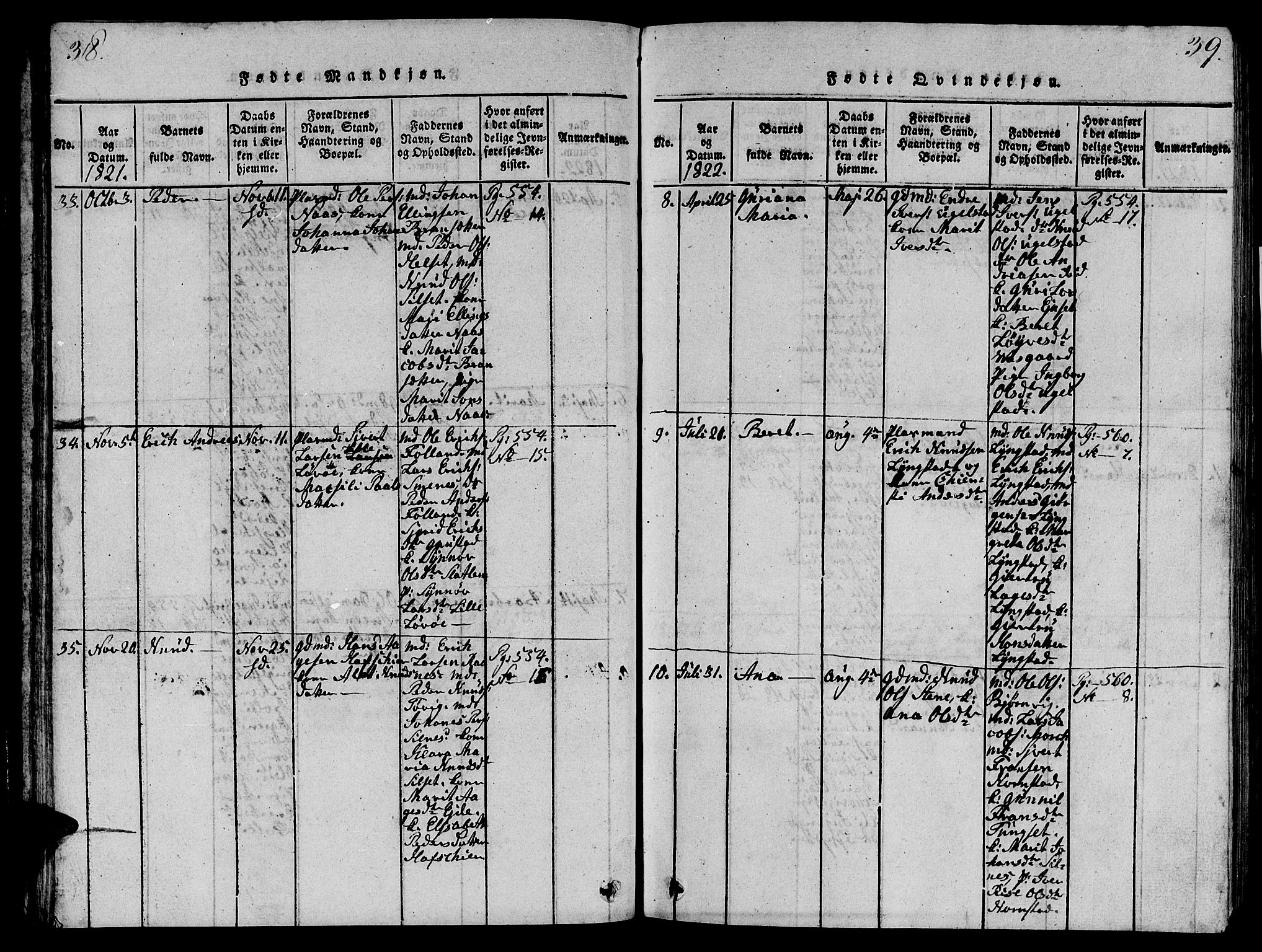 Ministerialprotokoller, klokkerbøker og fødselsregistre - Møre og Romsdal, AV/SAT-A-1454/570/L0831: Parish register (official) no. 570A05, 1819-1829, p. 38-39