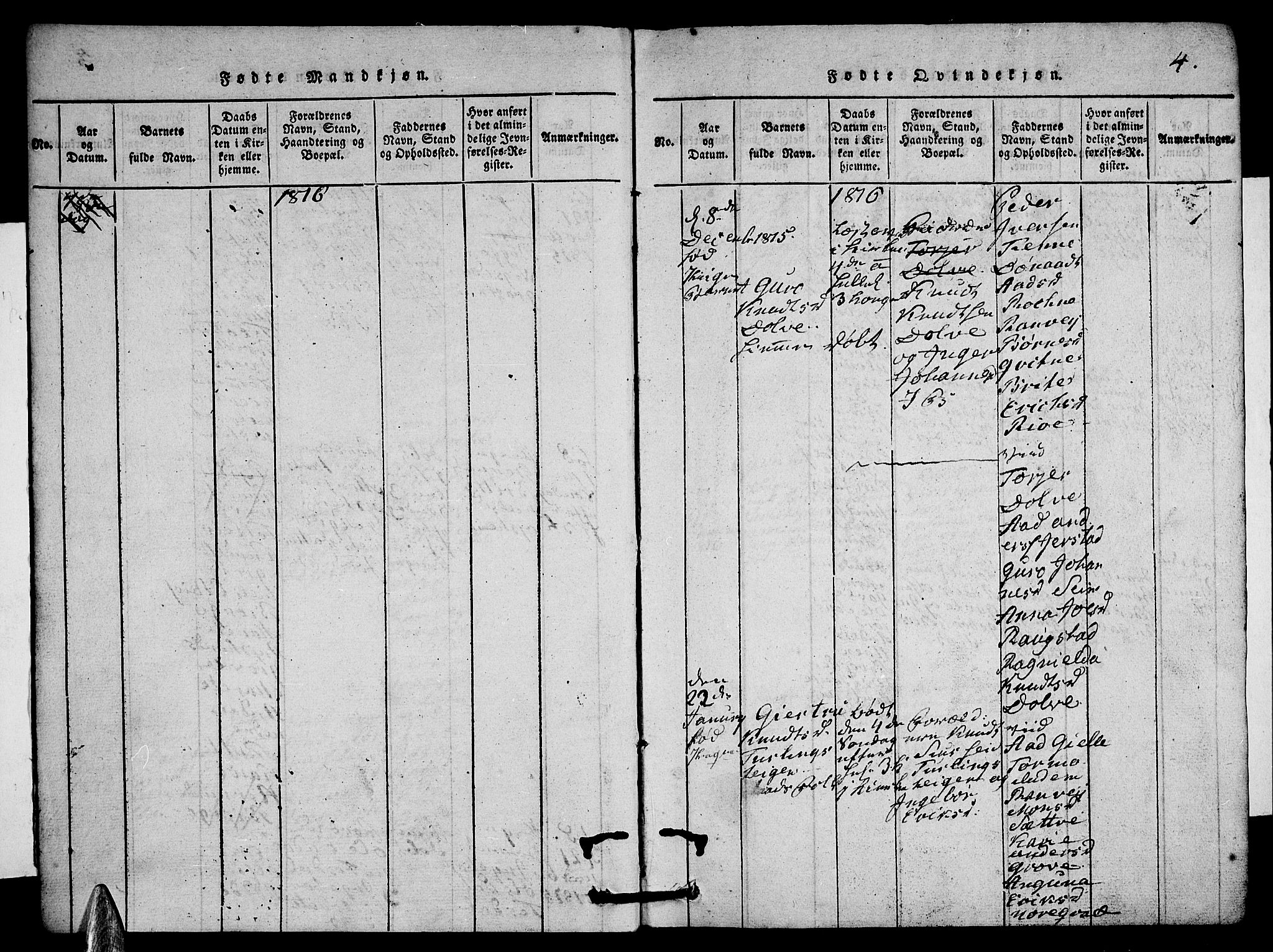 Voss sokneprestembete, AV/SAB-A-79001/H/Hab: Parish register (copy) no. A 1, 1816-1818, p. 4