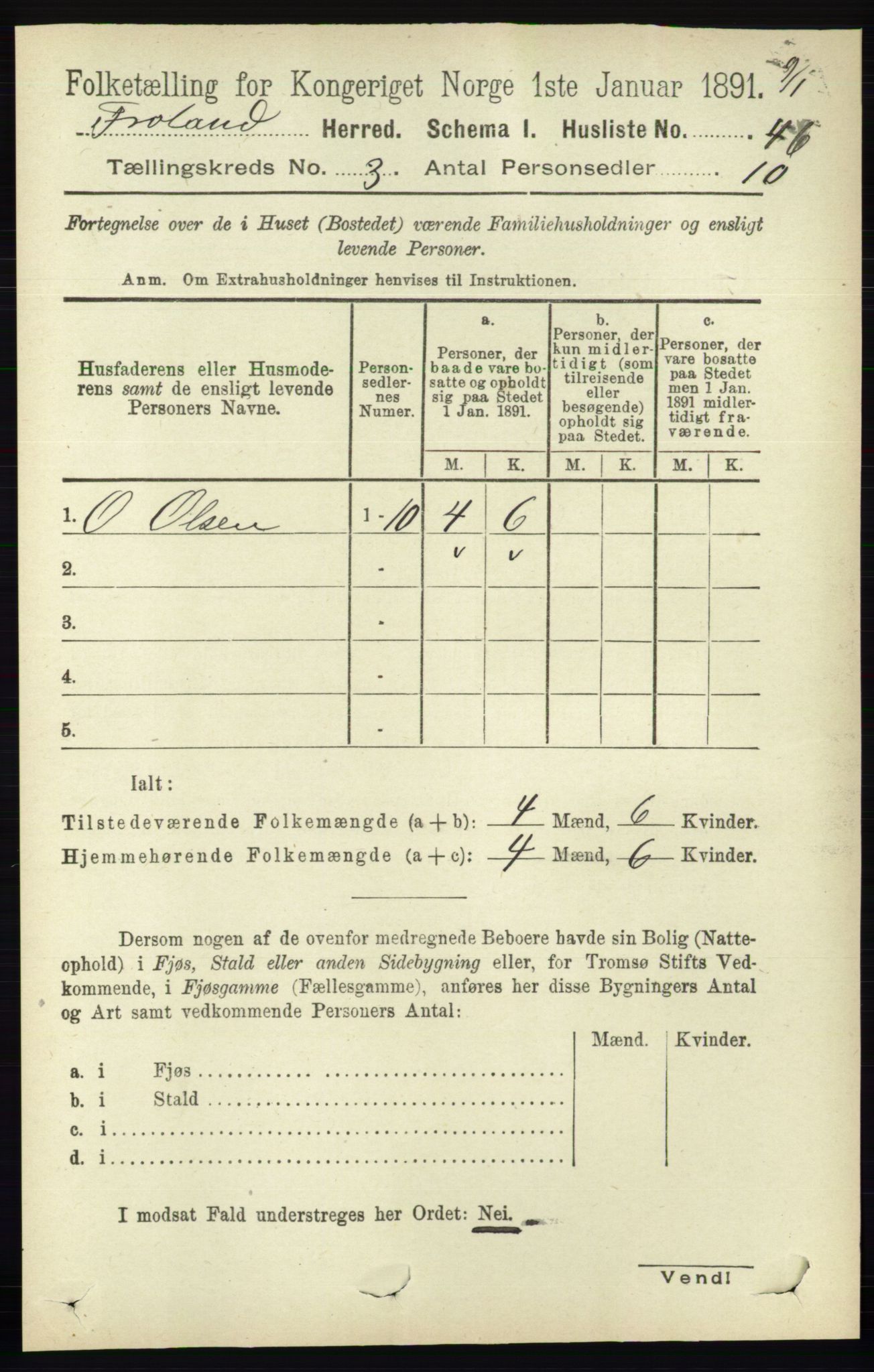 RA, 1891 census for 0919 Froland, 1891, p. 1004