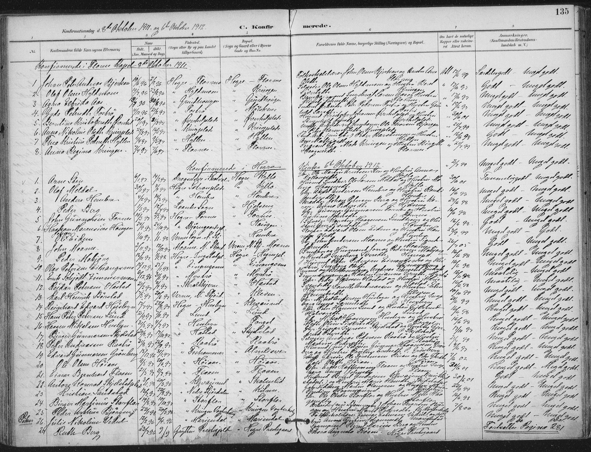 Ministerialprotokoller, klokkerbøker og fødselsregistre - Nord-Trøndelag, SAT/A-1458/703/L0031: Parish register (official) no. 703A04, 1893-1914, p. 135