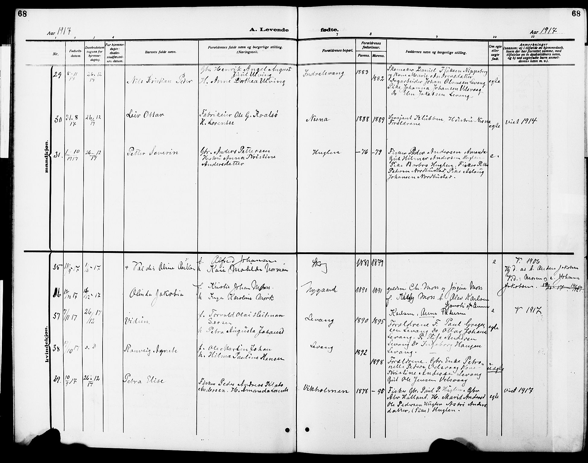 Ministerialprotokoller, klokkerbøker og fødselsregistre - Nordland, AV/SAT-A-1459/838/L0560: Parish register (copy) no. 838C07, 1910-1928, p. 68