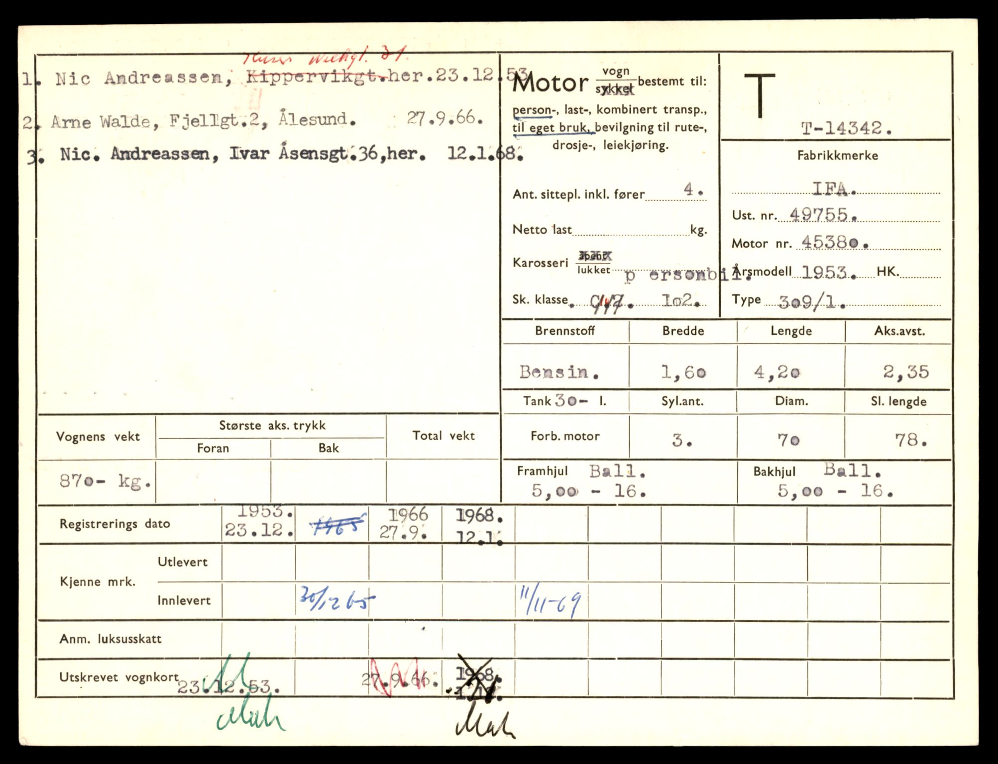 Møre og Romsdal vegkontor - Ålesund trafikkstasjon, AV/SAT-A-4099/F/Fe/L0045: Registreringskort for kjøretøy T 14320 - T 14444, 1927-1998, p. 565