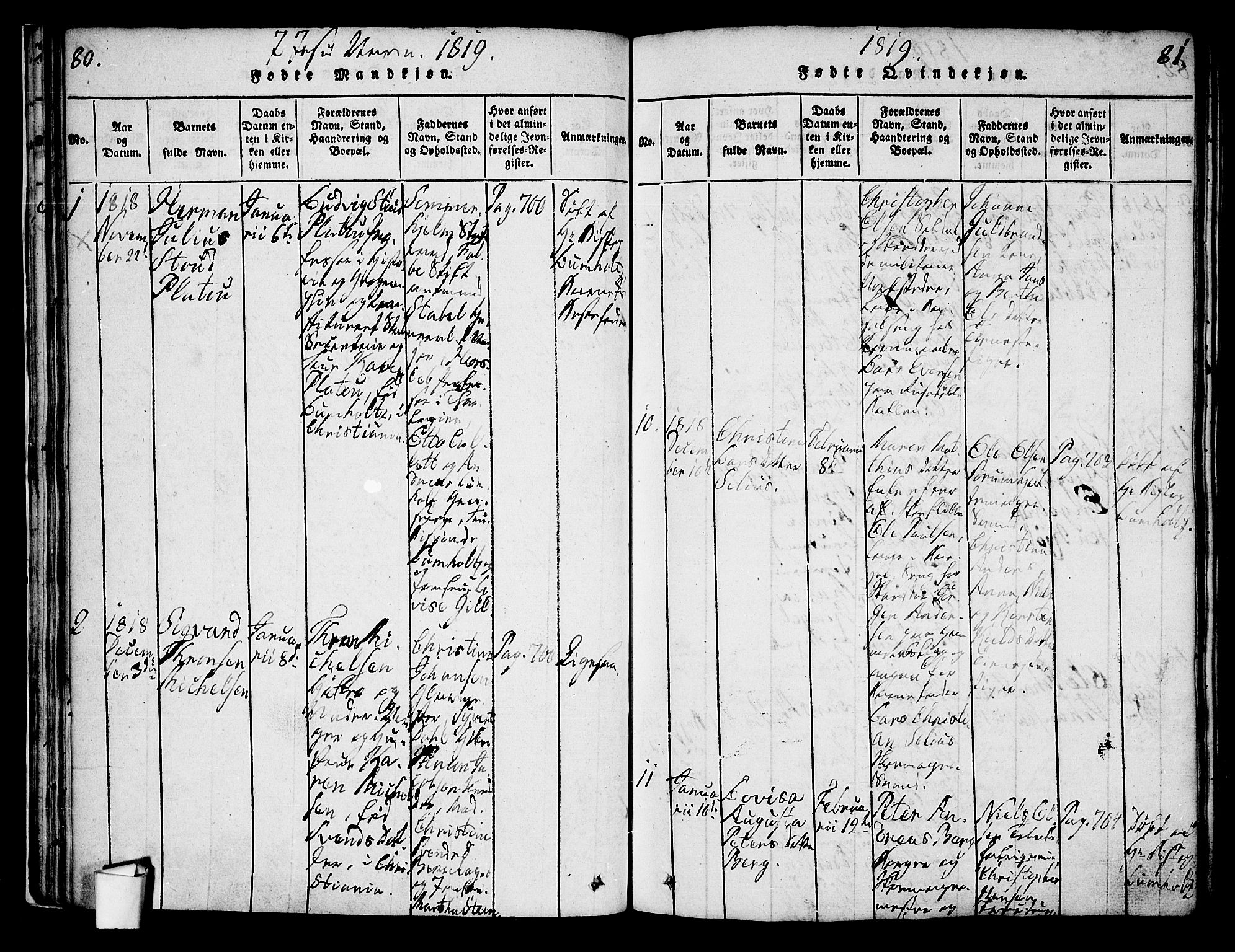 Oslo domkirke Kirkebøker, SAO/A-10752/G/Ga/L0001: Parish register (copy) no. 1, 1817-1825, p. 80-81