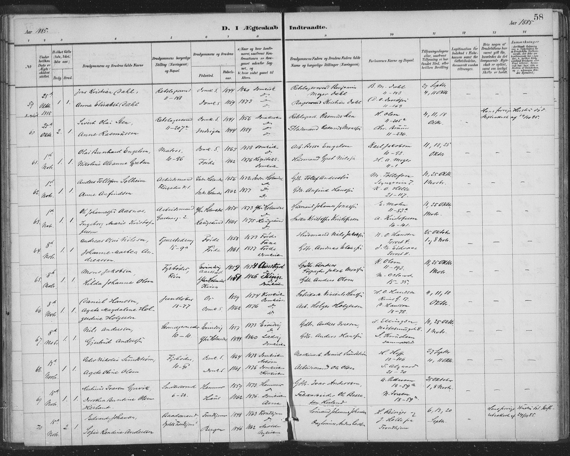 Domkirken sokneprestembete, AV/SAB-A-74801/H/Hab/L0032: Parish register (copy) no. D 4, 1880-1907, p. 58