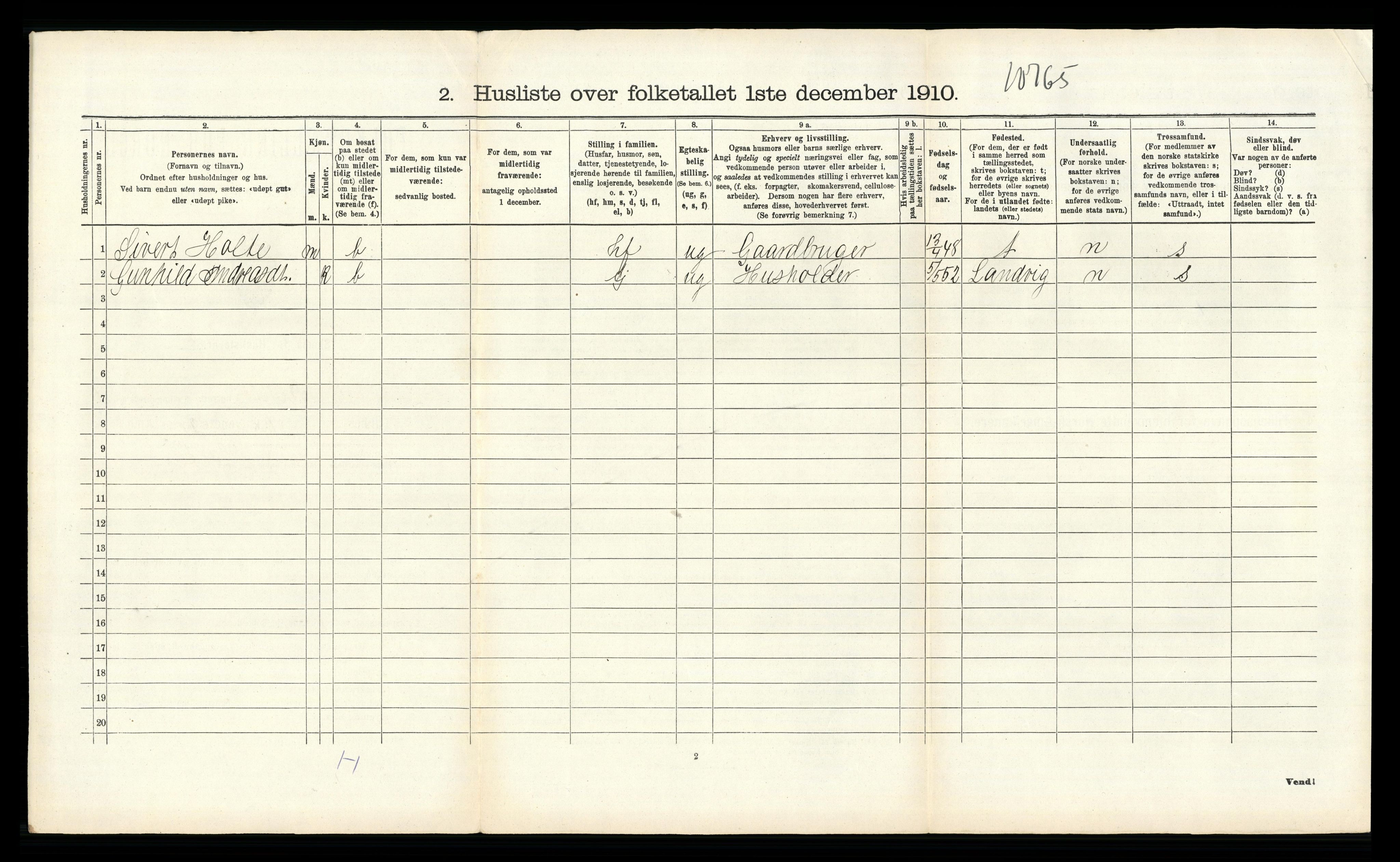 RA, 1910 census for Birkenes, 1910, p. 743