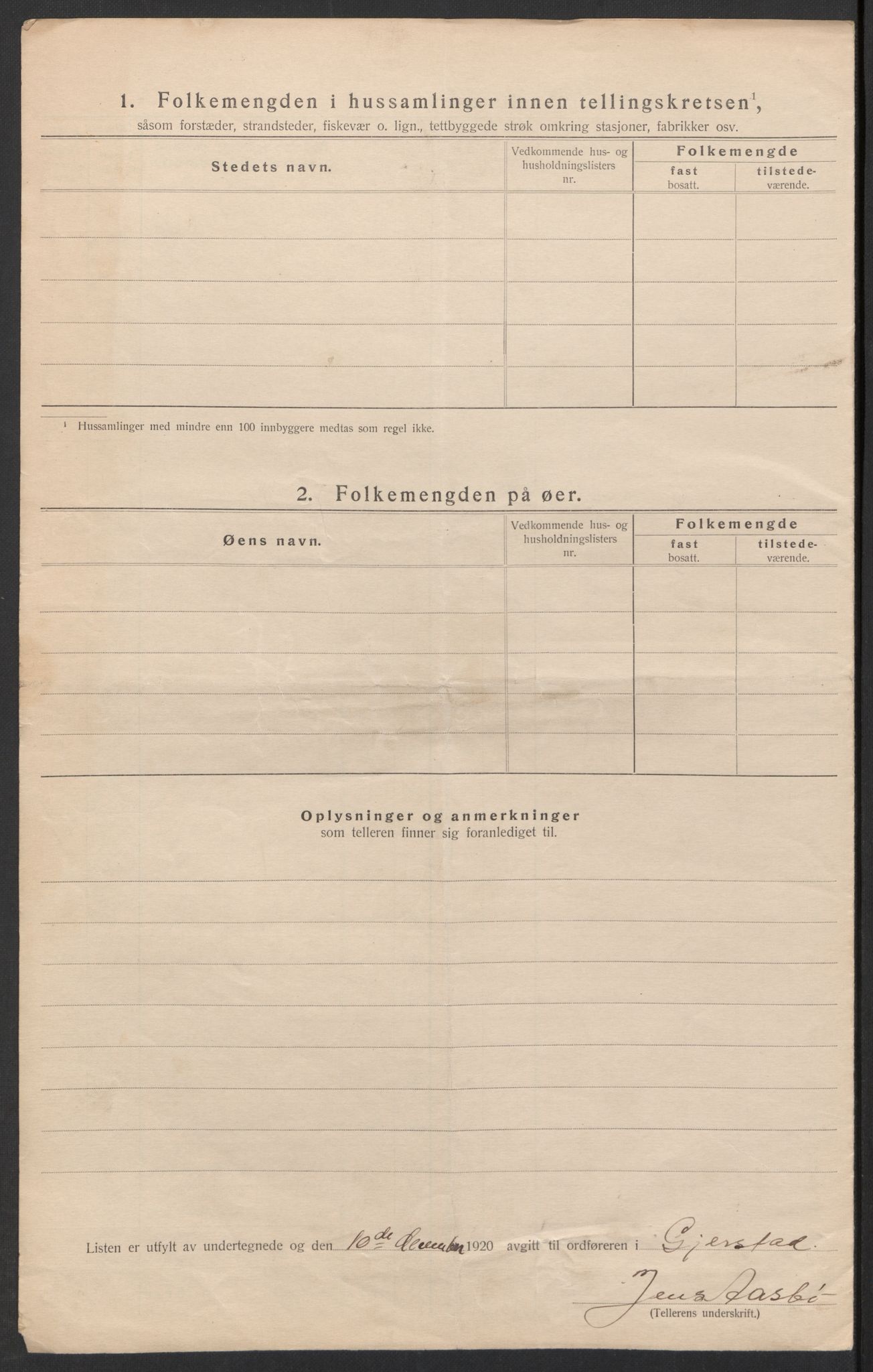 SAK, 1920 census for Gjerstad, 1920, p. 29