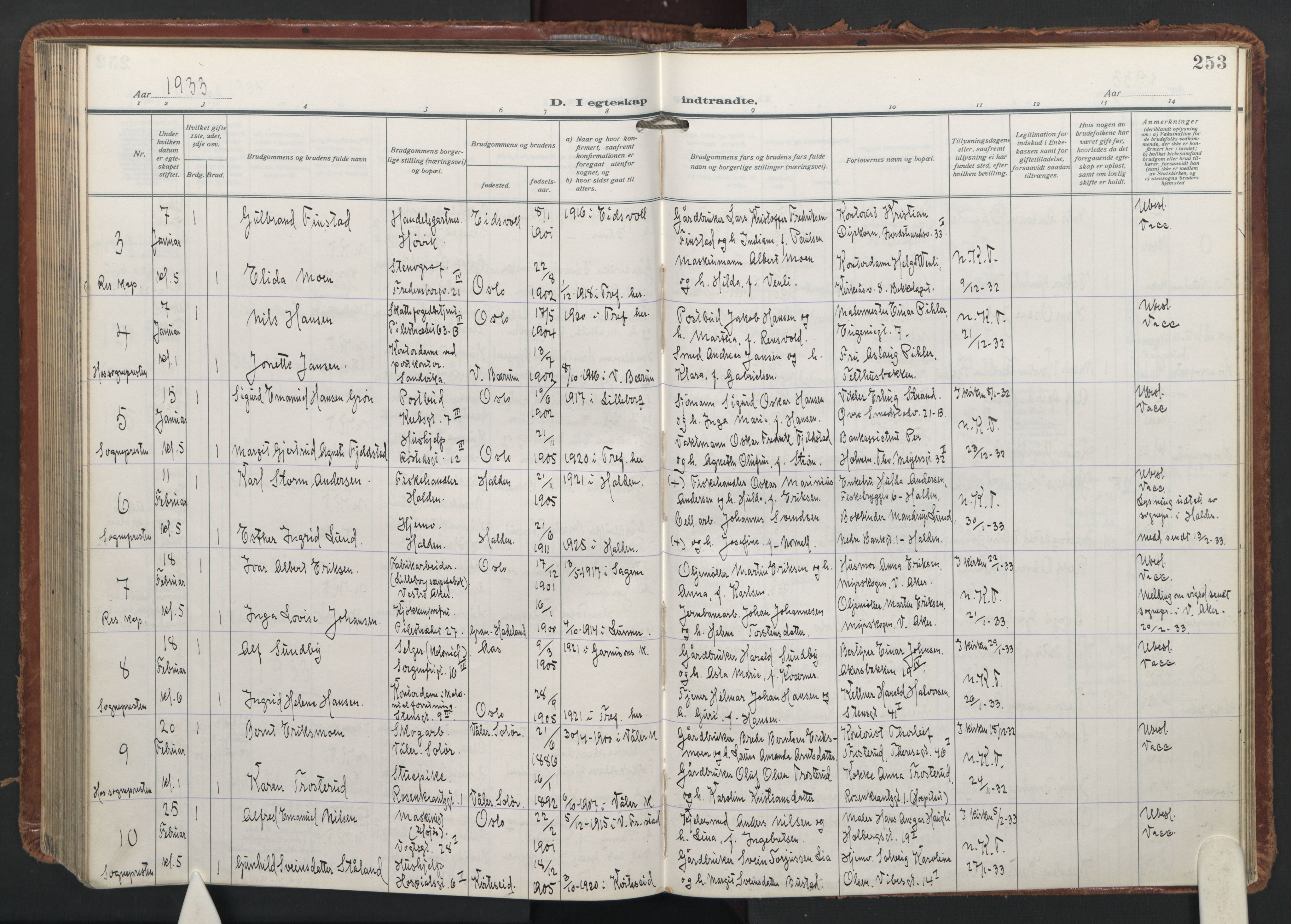 Trefoldighet prestekontor Kirkebøker, AV/SAO-A-10882/F/Fc/L0009: Parish register (official) no. III 9, 1922-1936, p. 253