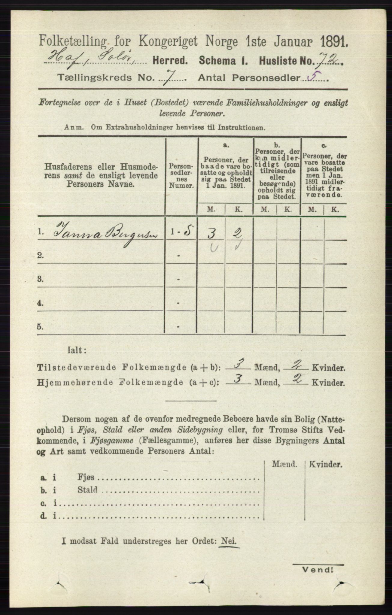 RA, 1891 census for 0424 Hof, 1891, p. 2718