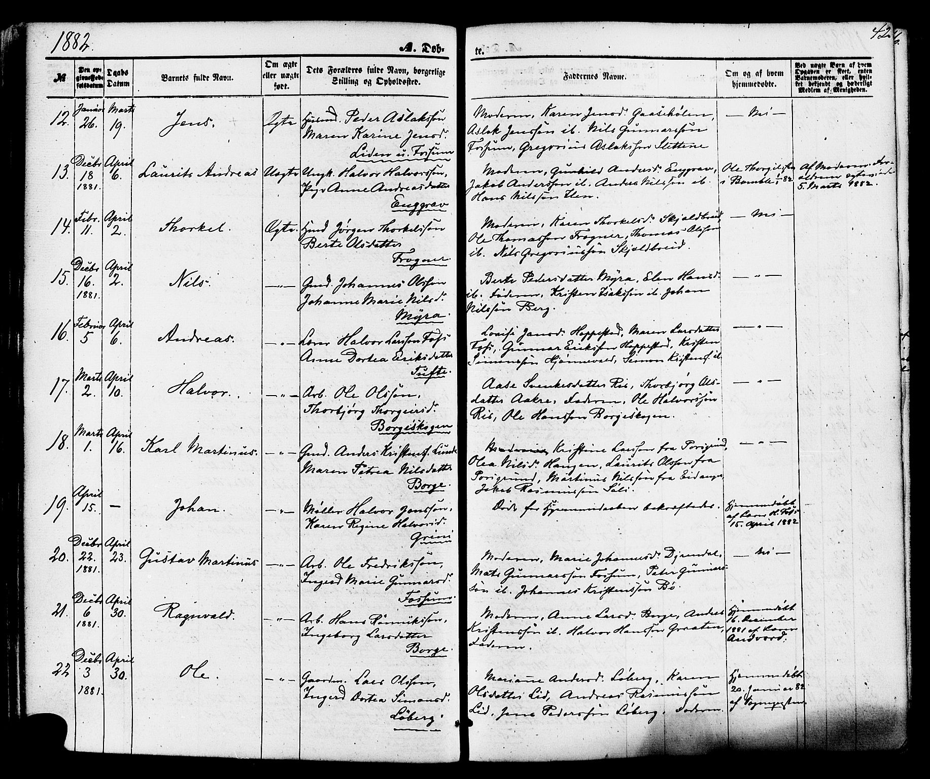 Gjerpen kirkebøker, SAKO/A-265/F/Fa/L0009: Parish register (official) no. I 9, 1872-1885, p. 42