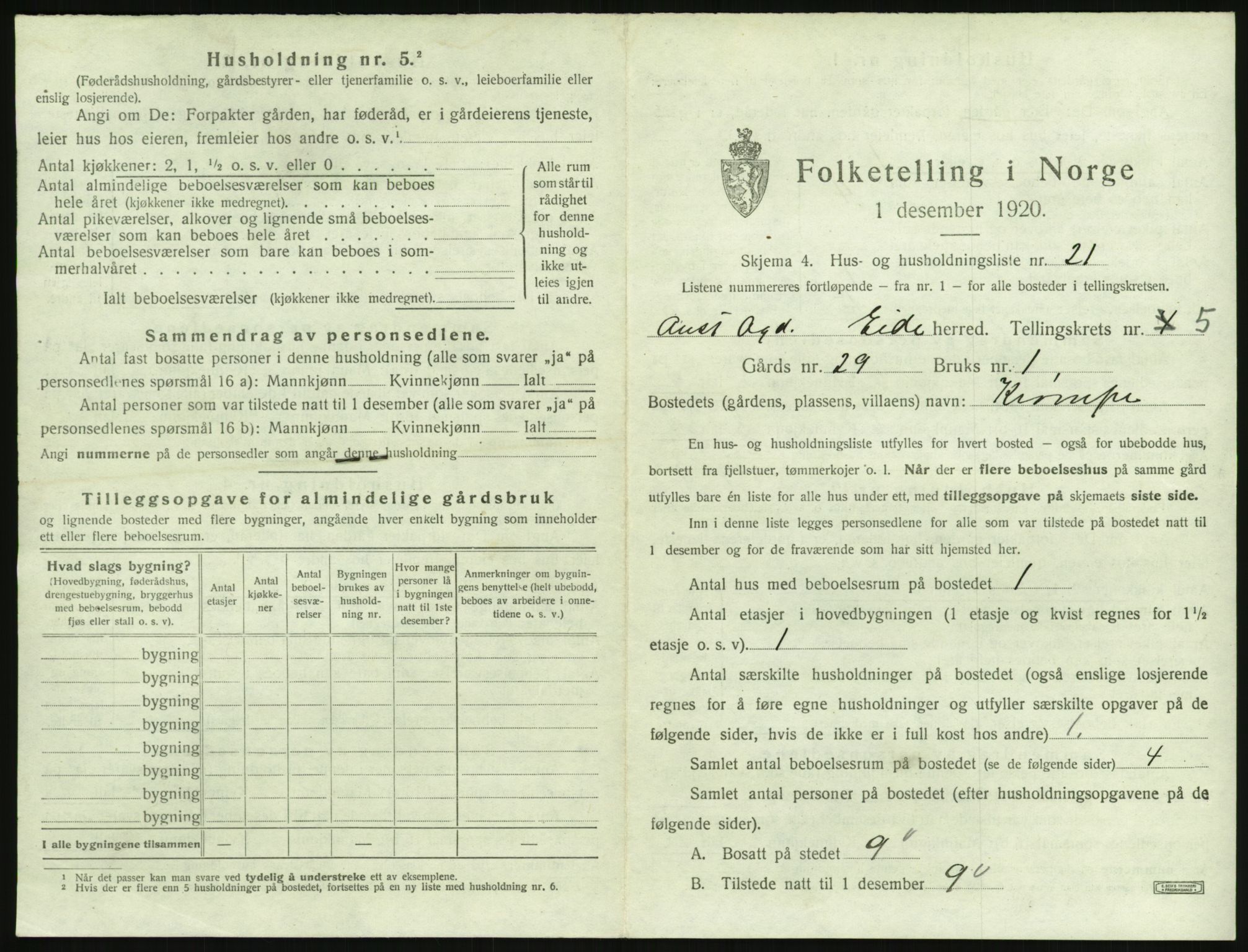 SAK, 1920 census for Eide, 1920, p. 326