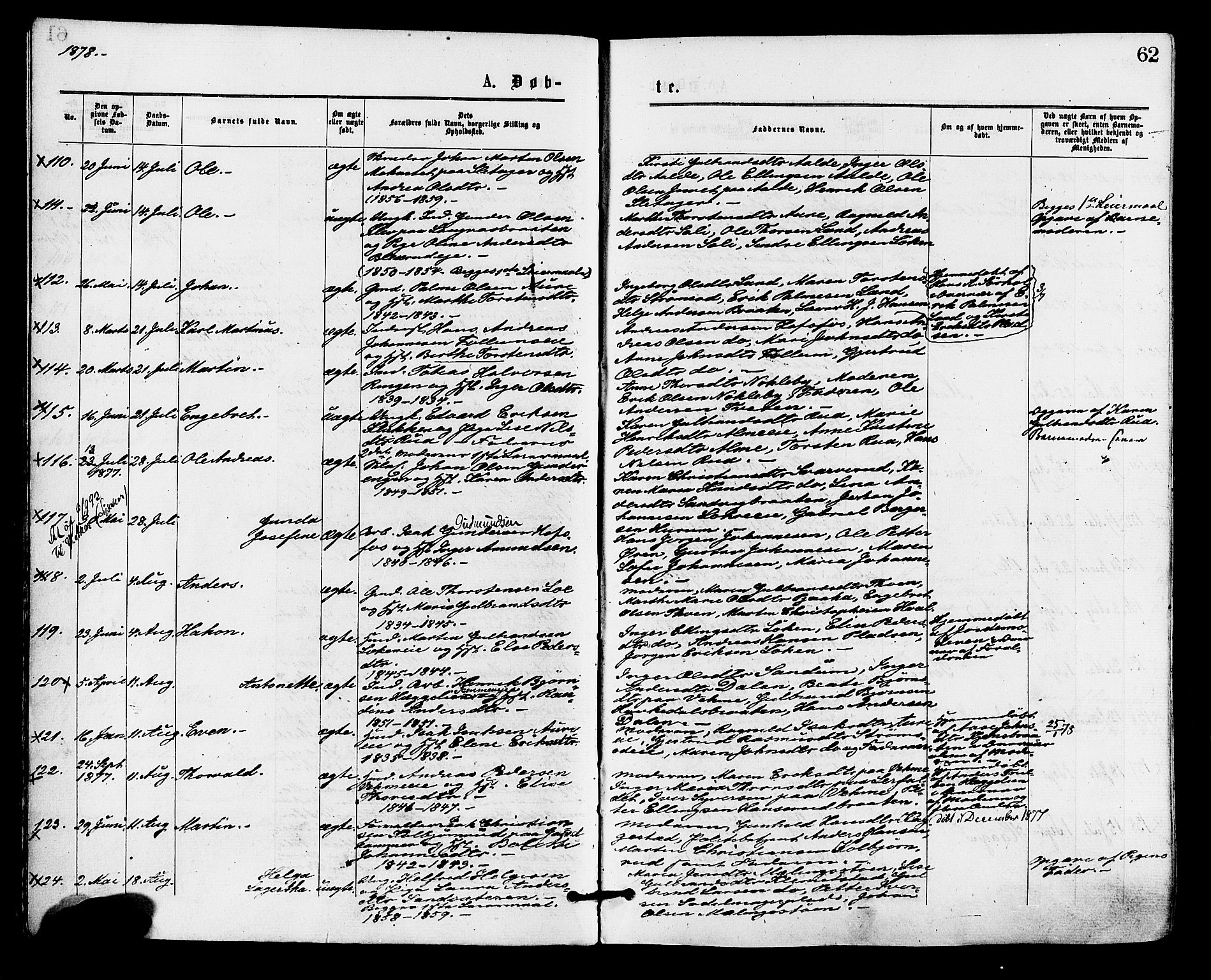 Norderhov kirkebøker, AV/SAKO-A-237/F/Fa/L0015: Parish register (official) no. 15, 1875-1884, p. 62