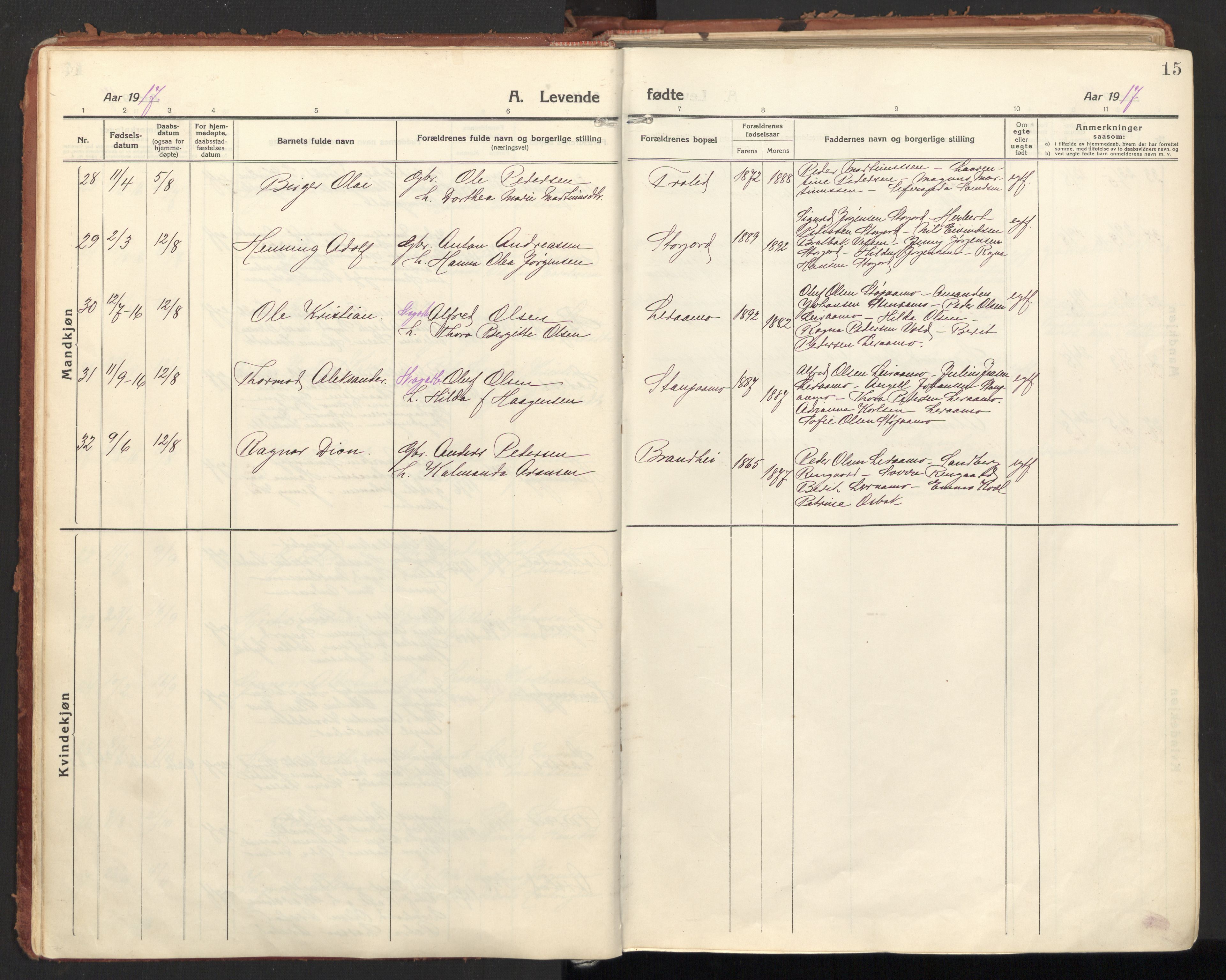 Ministerialprotokoller, klokkerbøker og fødselsregistre - Nordland, AV/SAT-A-1459/846/L0650: Parish register (official) no. 846A08, 1916-1935, p. 15