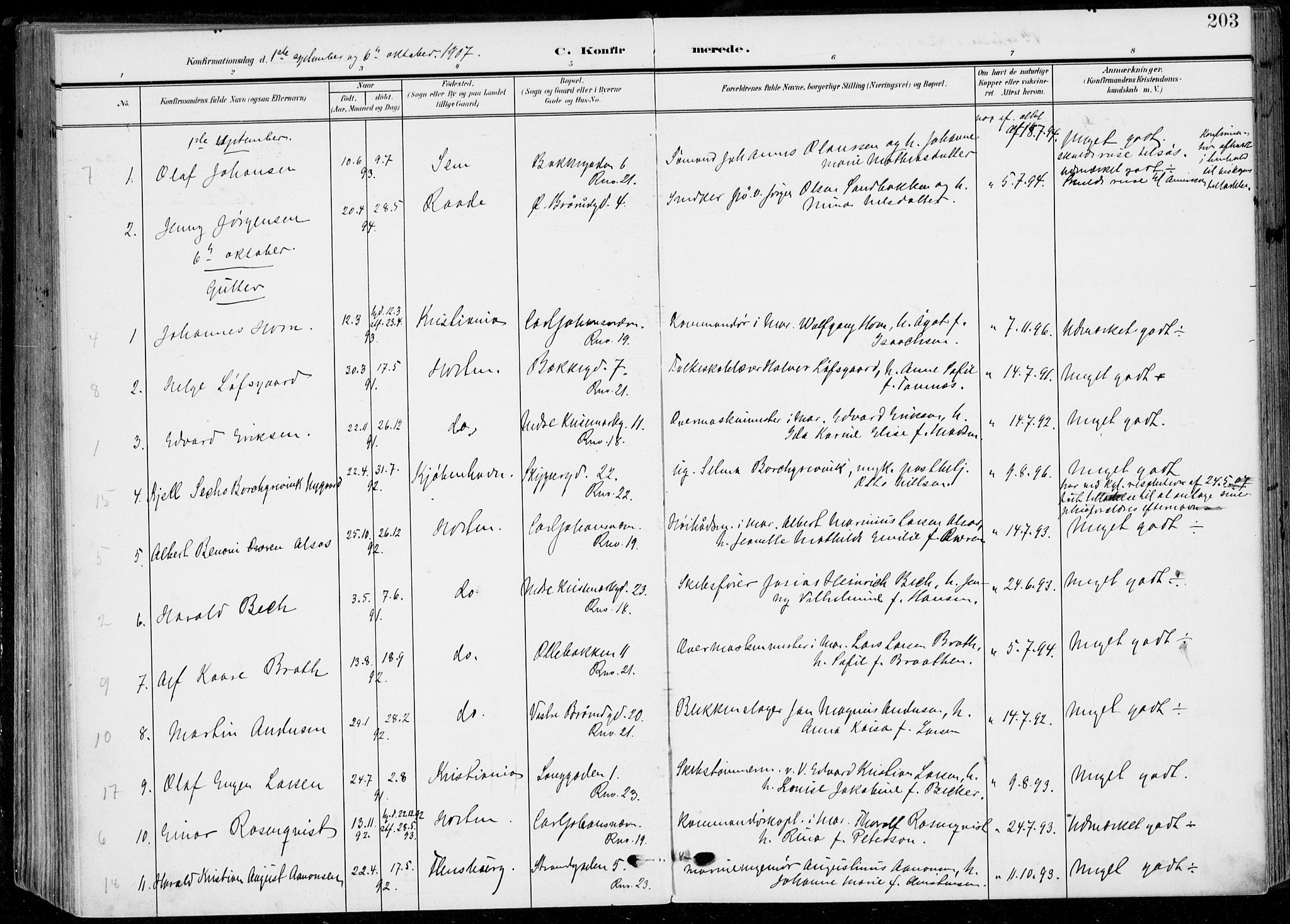 Horten kirkebøker, AV/SAKO-A-348/F/Fa/L0006: Parish register (official) no. 6, 1905-1912, p. 203
