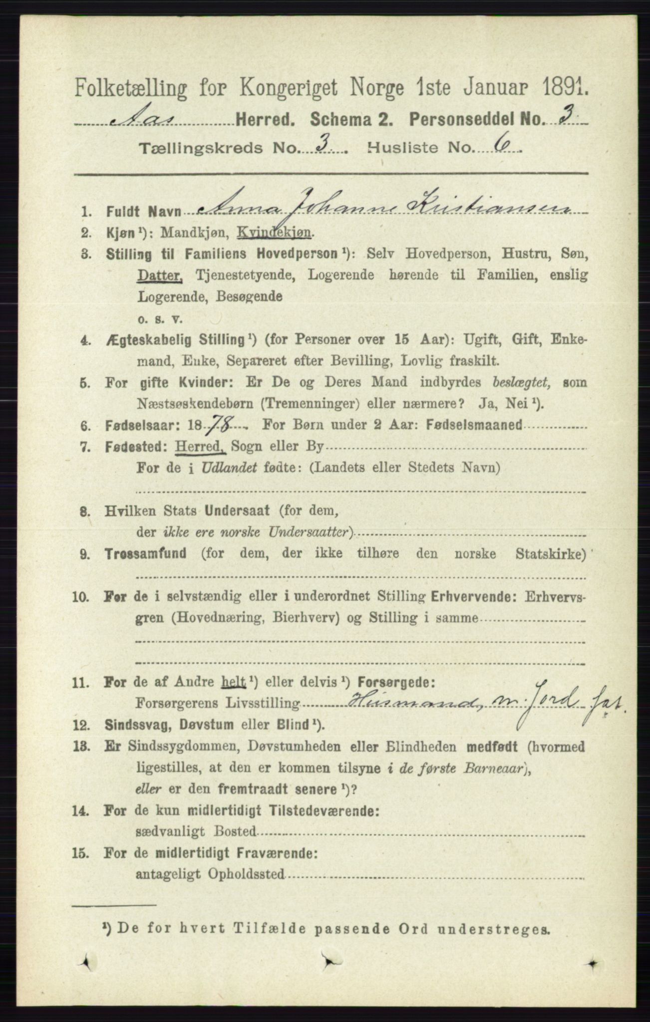 RA, 1891 census for 0214 Ås, 1891, p. 2164