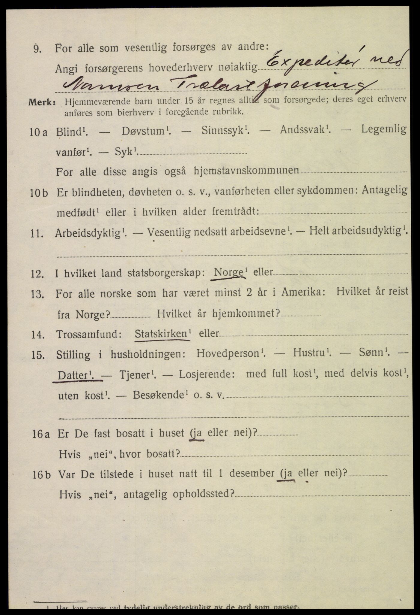 SAT, 1920 census for Namsos, 1920, p. 3720
