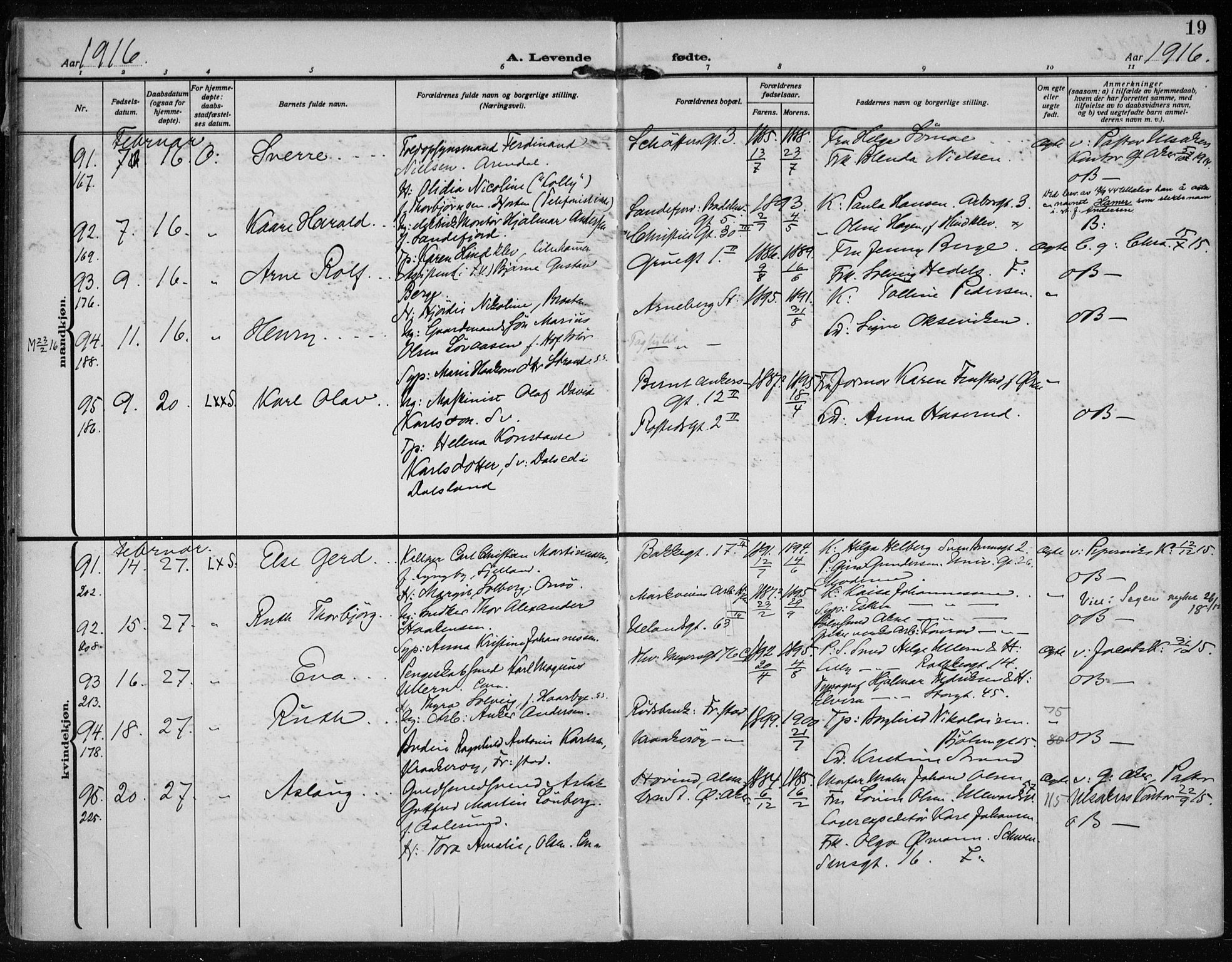 Rikshospitalet prestekontor Kirkebøker, AV/SAO-A-10309b/F/L0016: Parish register (official) no. 16, 1916-1918, p. 19