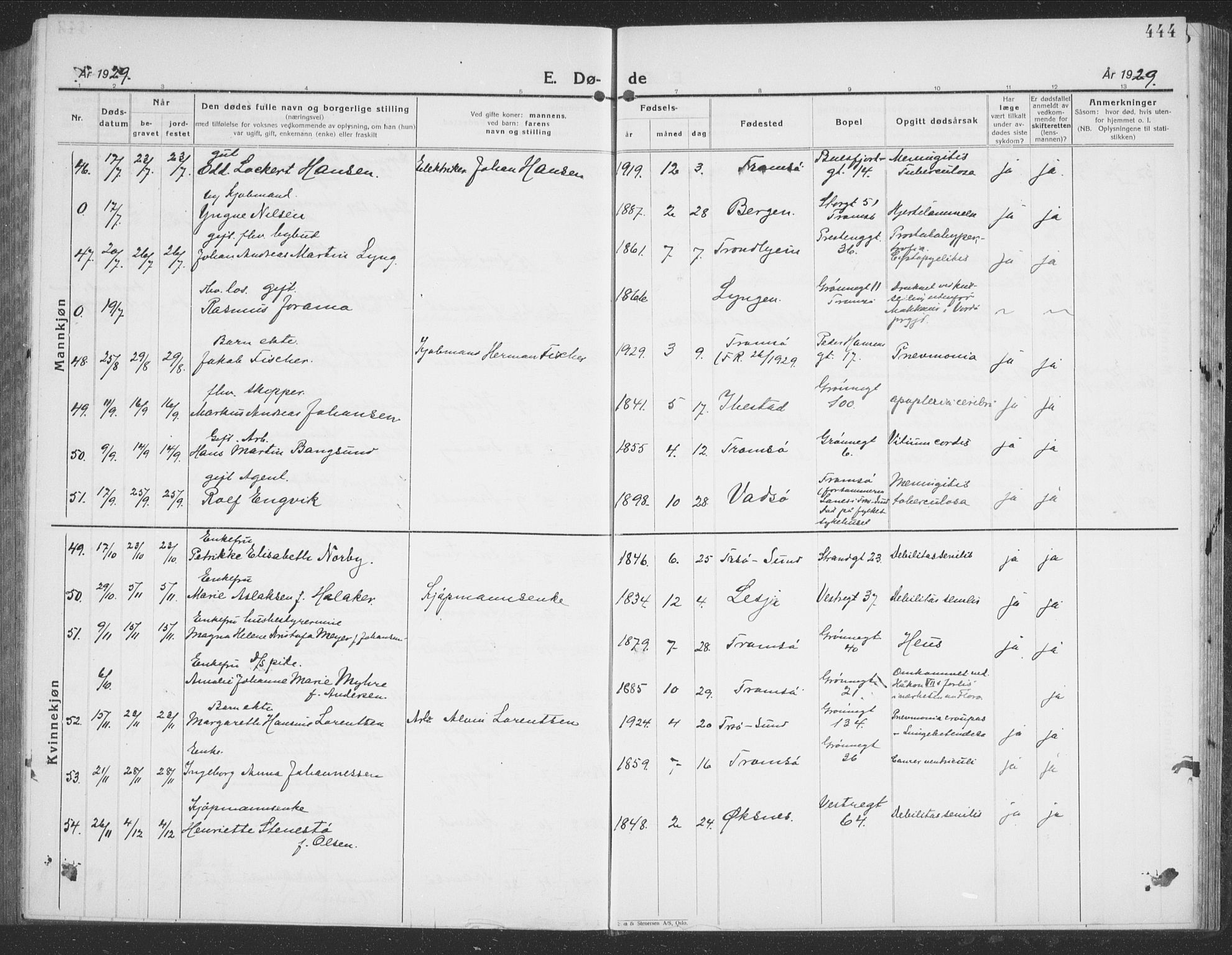 Tromsø sokneprestkontor/stiftsprosti/domprosti, AV/SATØ-S-1343/G/Gb/L0010klokker: Parish register (copy) no. 10, 1925-1937, p. 444