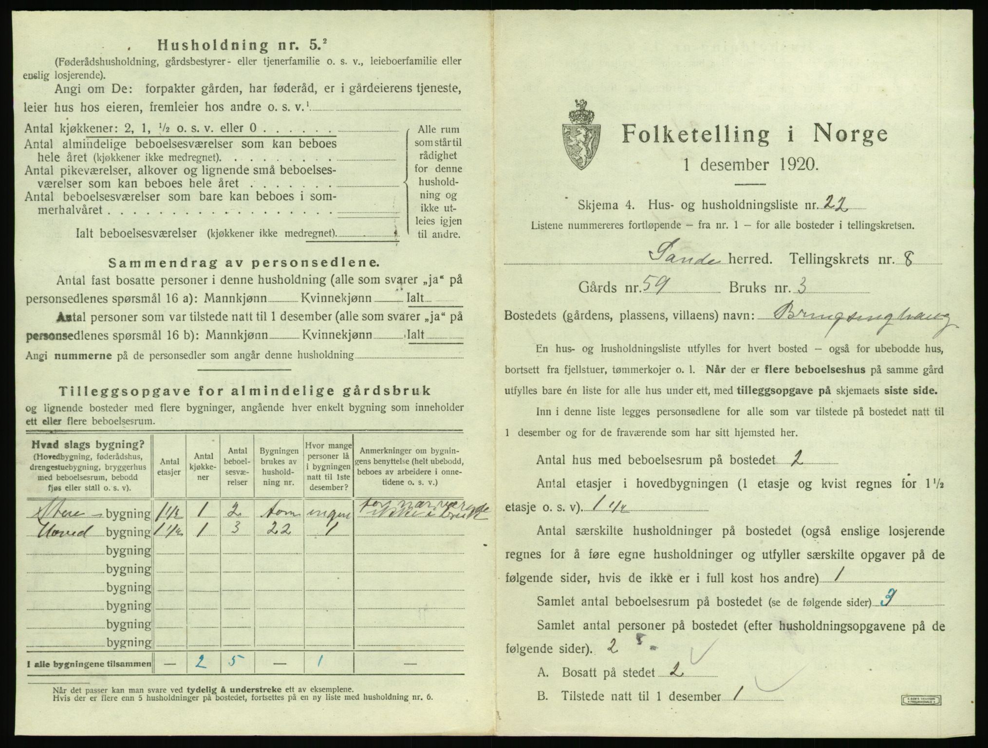 SAT, 1920 census for Sande (MR), 1920, p. 706