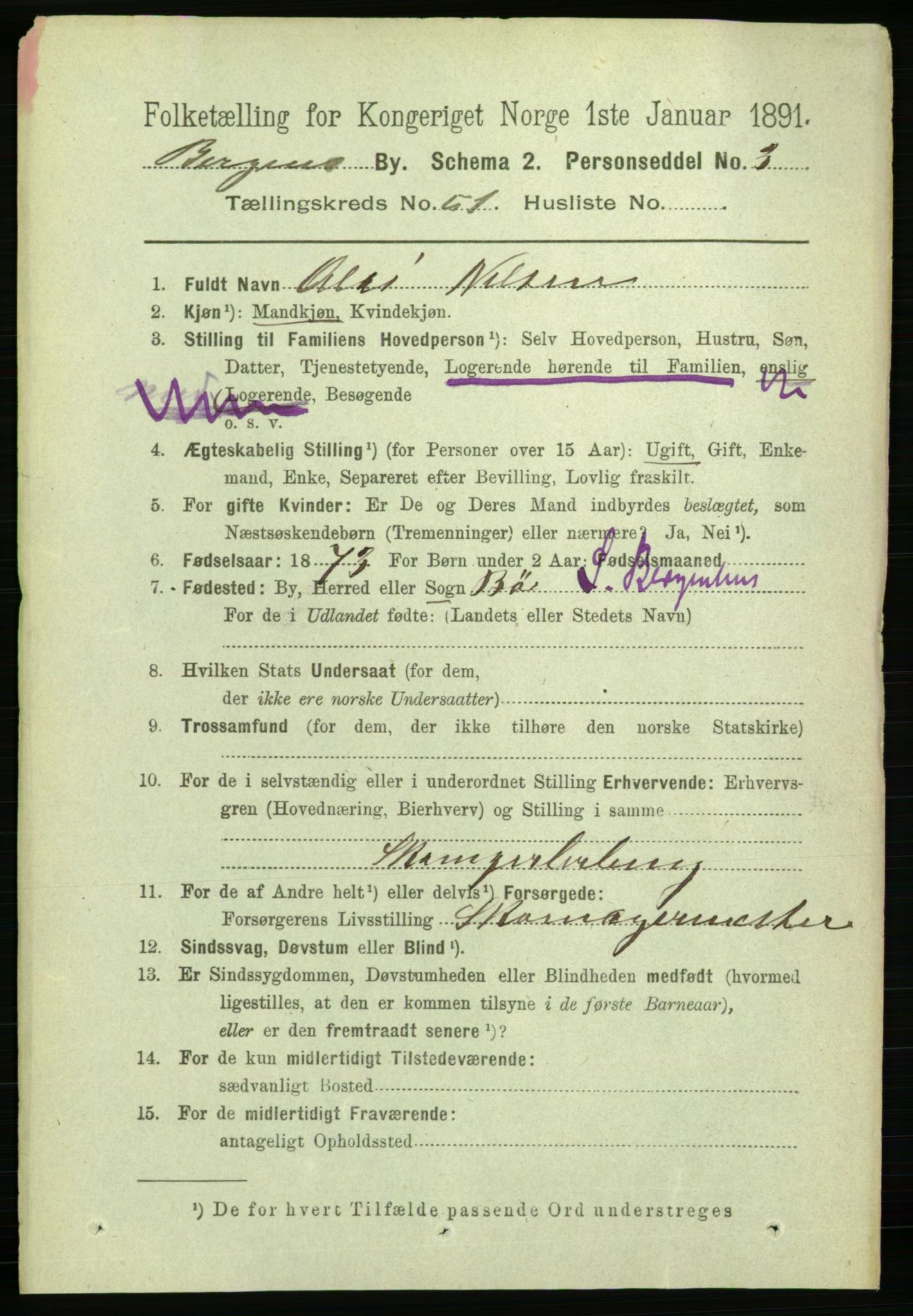 RA, 1891 Census for 1301 Bergen, 1891, p. 60472