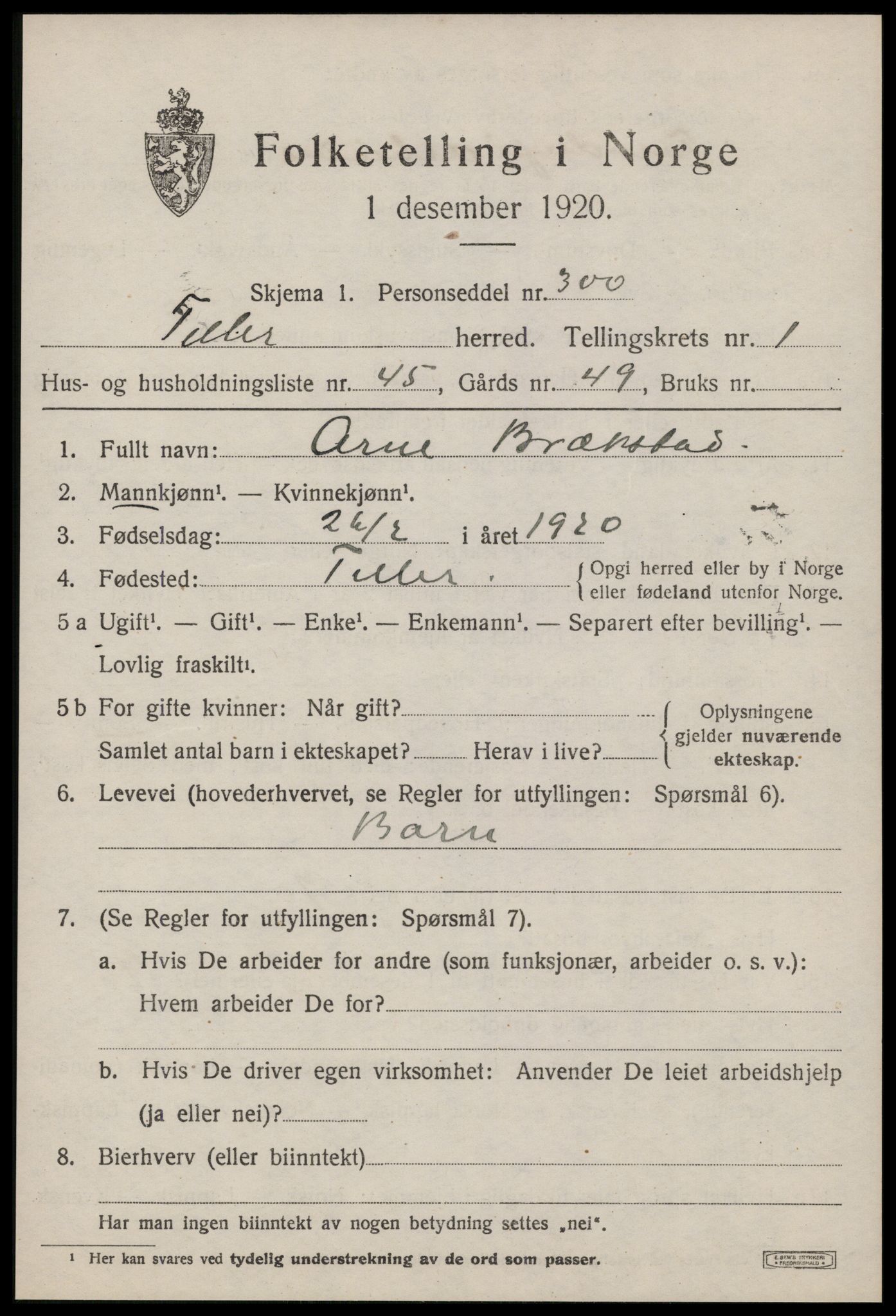 SAT, 1920 census for Tiller, 1920, p. 967