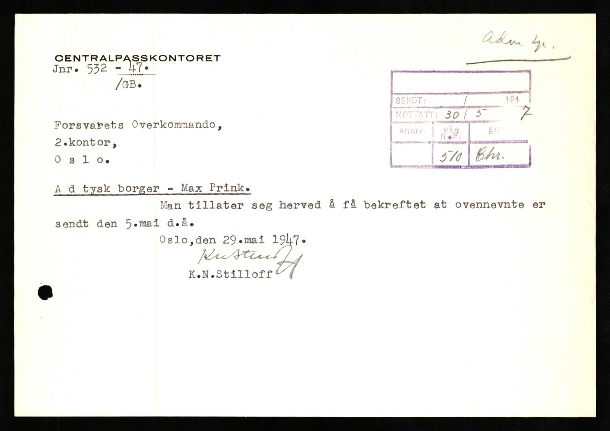 Forsvaret, Forsvarets overkommando II, AV/RA-RAFA-3915/D/Db/L0026: CI Questionaires. Tyske okkupasjonsstyrker i Norge. Tyskere., 1945-1946, p. 366