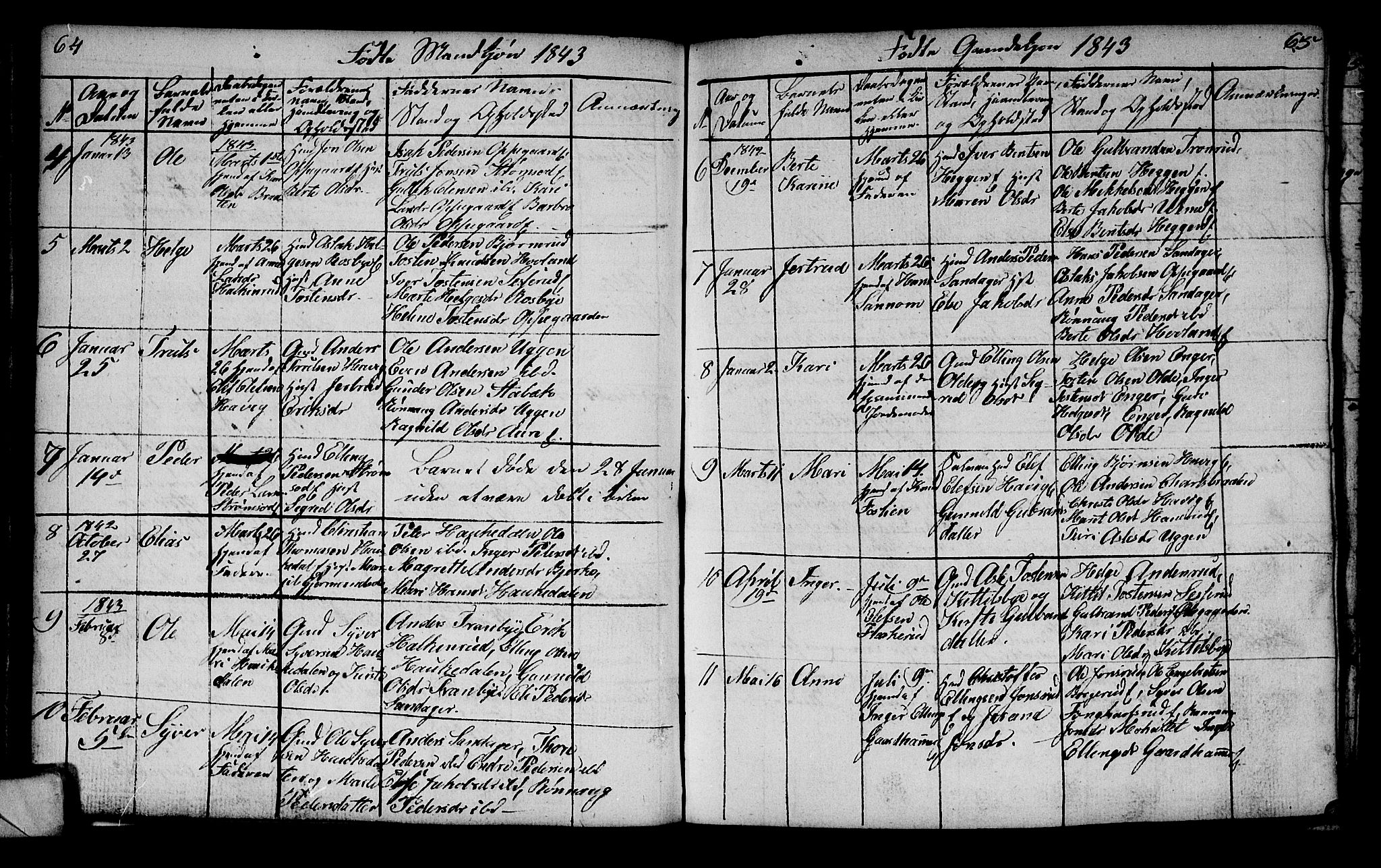 Lunder kirkebøker, AV/SAKO-A-629/G/Ga/L0001: Parish register (copy) no. I 1, 1832-1849, p. 64-65