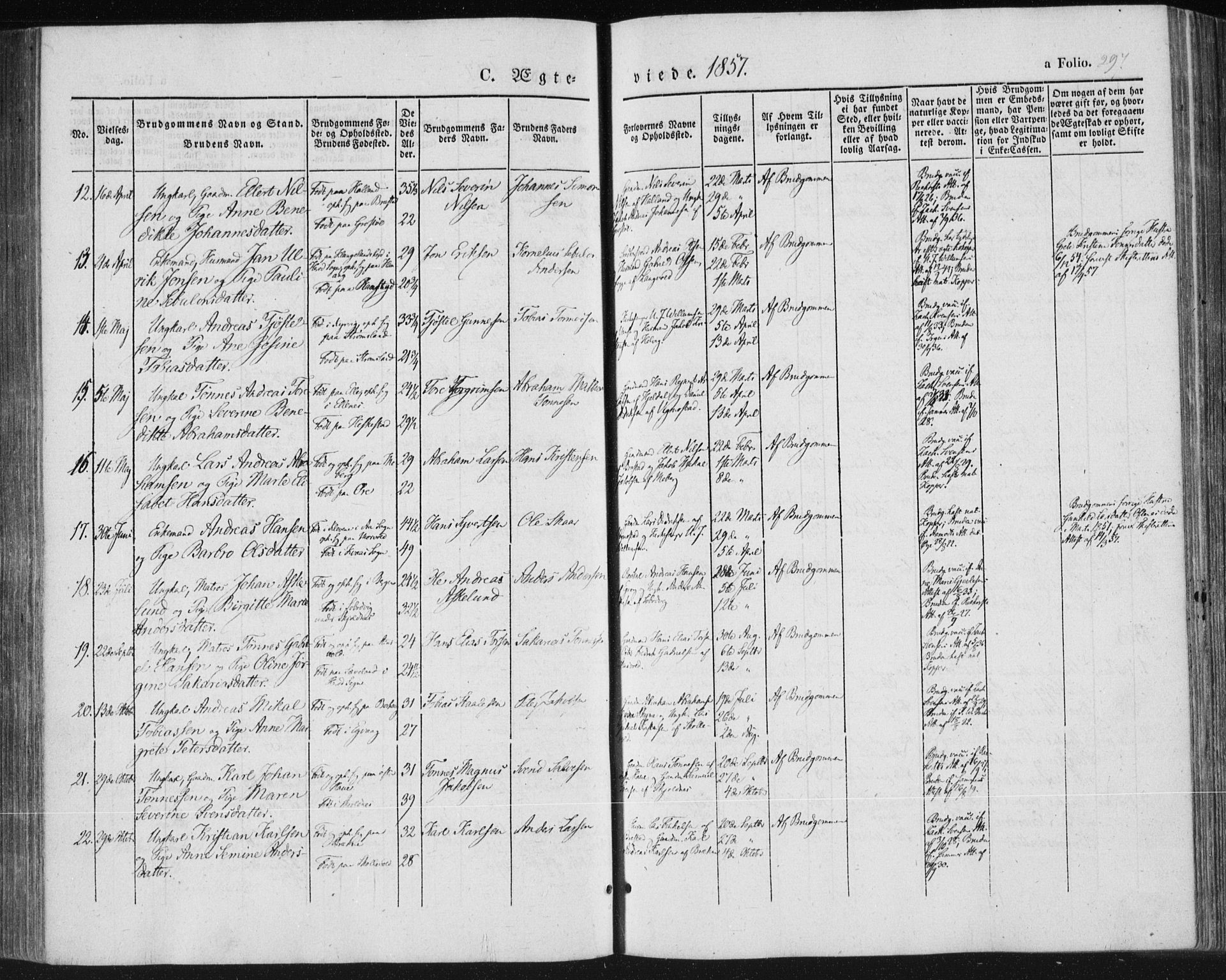 Lista sokneprestkontor, SAK/1111-0027/F/Fa/L0010: Parish register (official) no. A 10, 1846-1861, p. 297