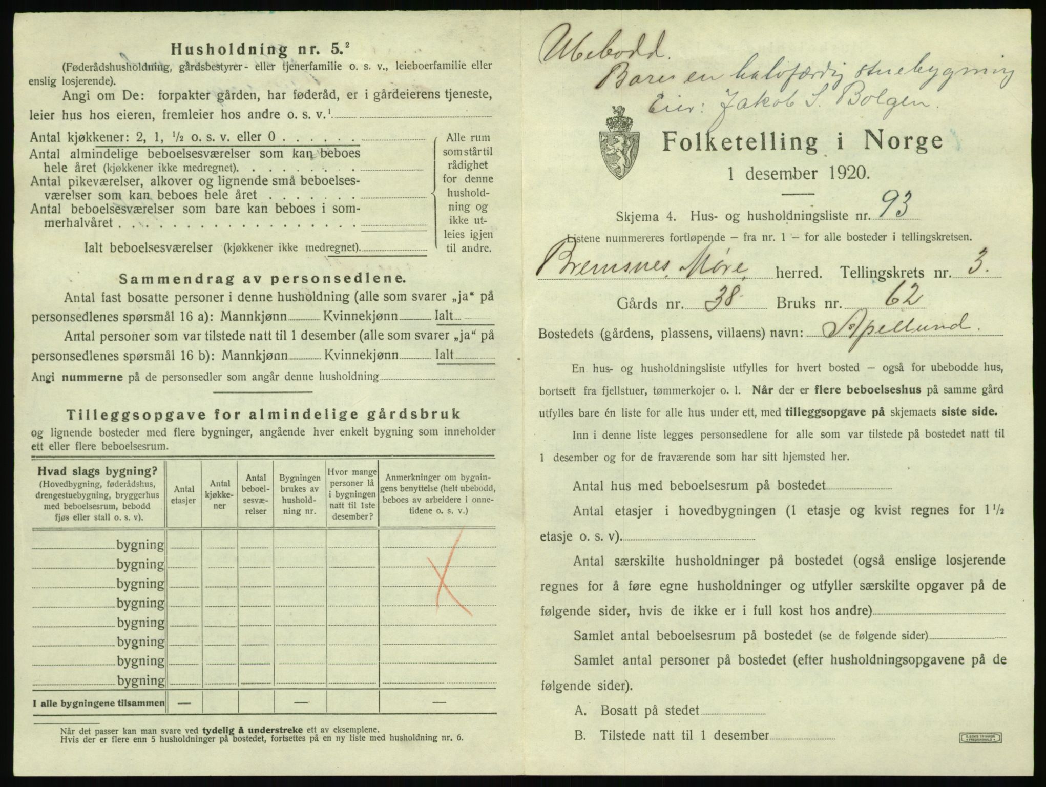 SAT, 1920 census for Bremsnes, 1920, p. 517