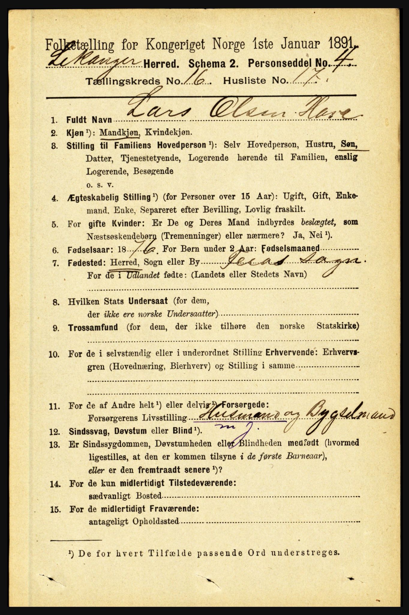 RA, 1891 census for 1419 Leikanger, 1891, p. 3099