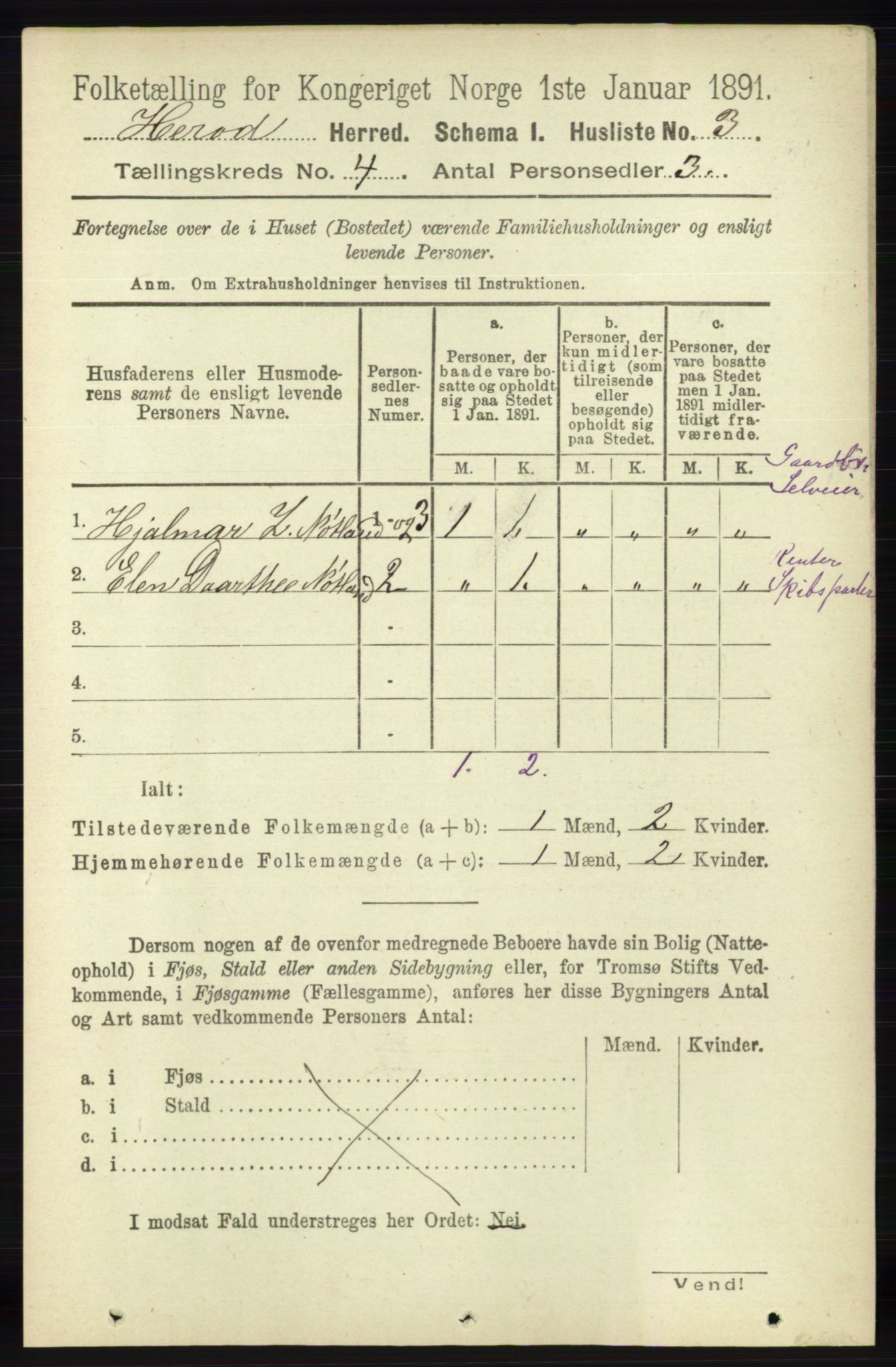 RA, 1891 census for 1039 Herad, 1891, p. 1346