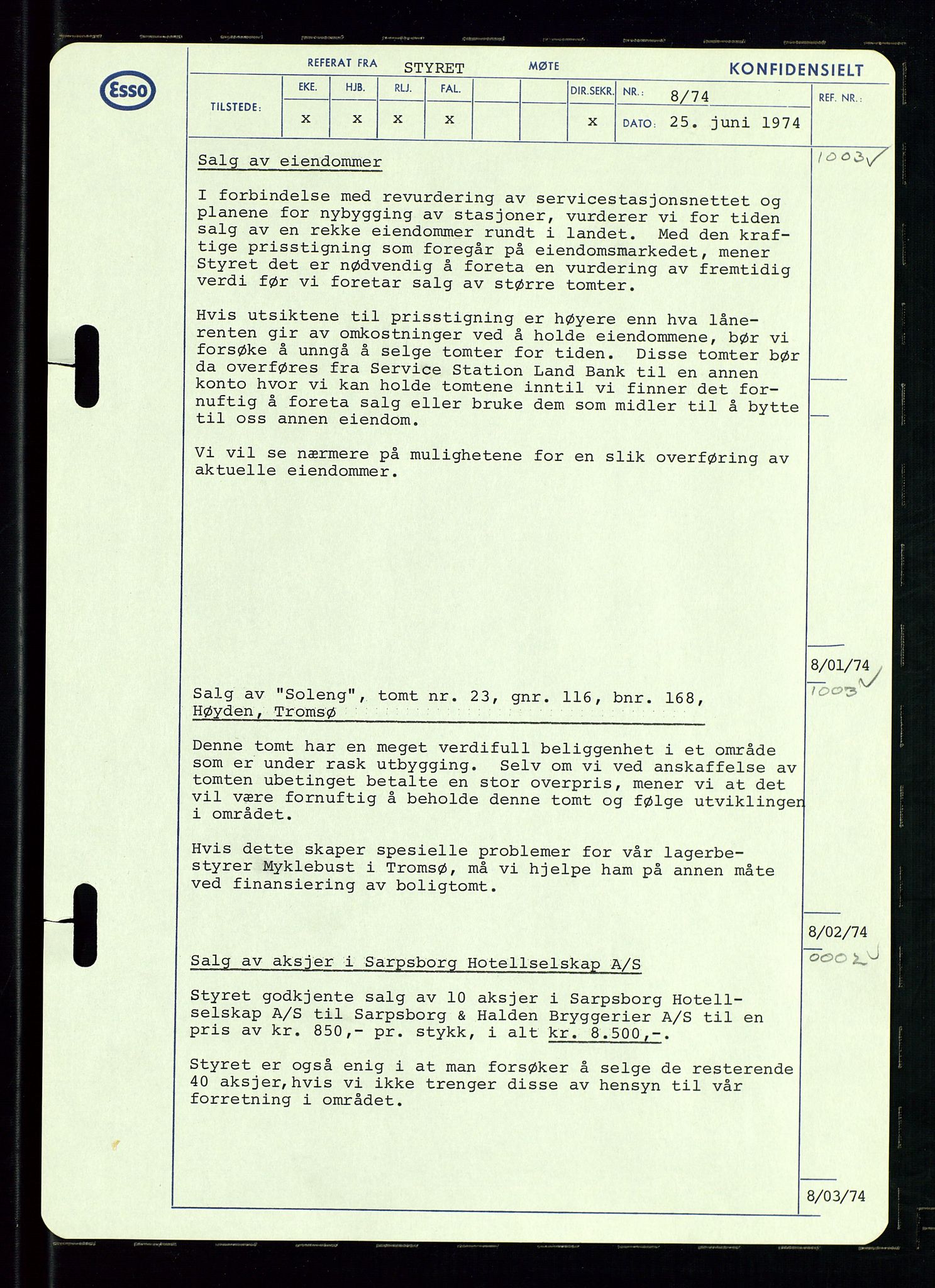 Pa 0982 - Esso Norge A/S, AV/SAST-A-100448/A/Aa/L0003/0002: Den administrerende direksjon Board minutes (styrereferater) og Bedriftforsamlingsprotokoll / Den administrerende direksjon Board minutes (styrereferater), 1970-1974, p. 27