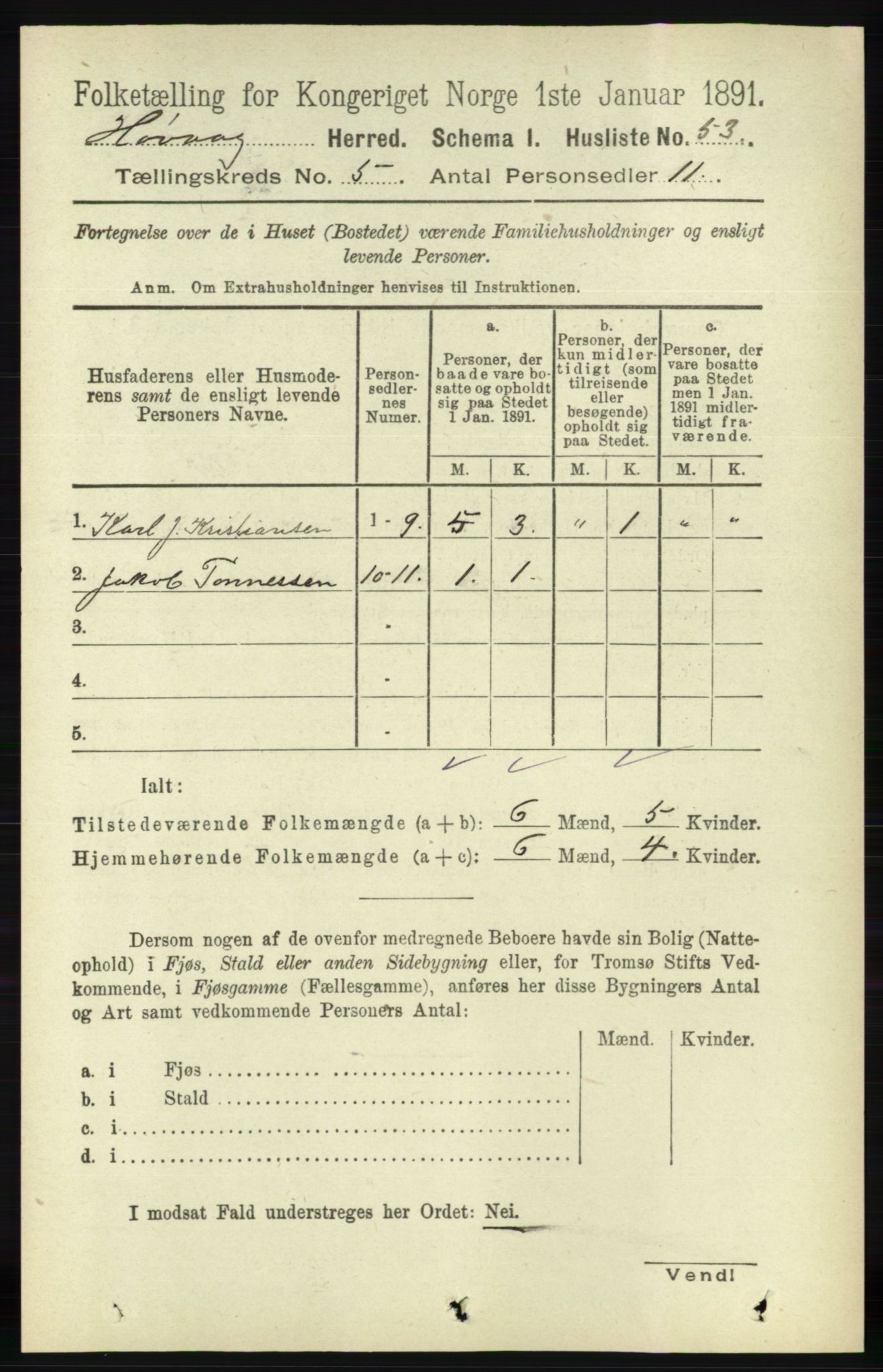 RA, 1891 census for 0927 Høvåg, 1891, p. 1838