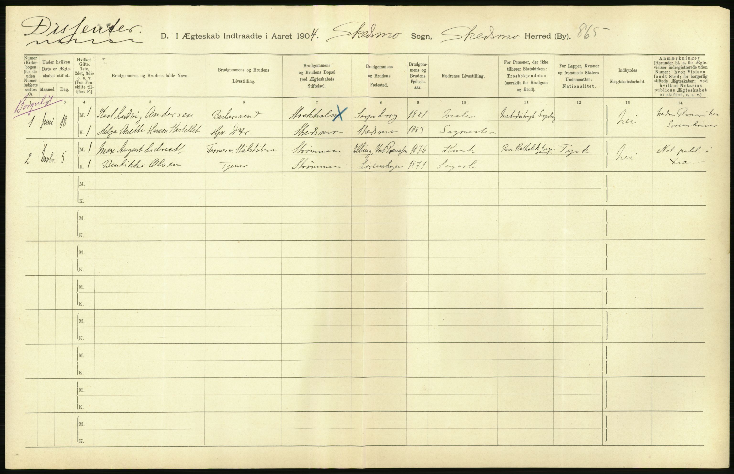 Statistisk sentralbyrå, Sosiodemografiske emner, Befolkning, AV/RA-S-2228/D/Df/Dfa/Dfab/L0002: Akershus amt: Fødte, gifte, døde, 1904, p. 482