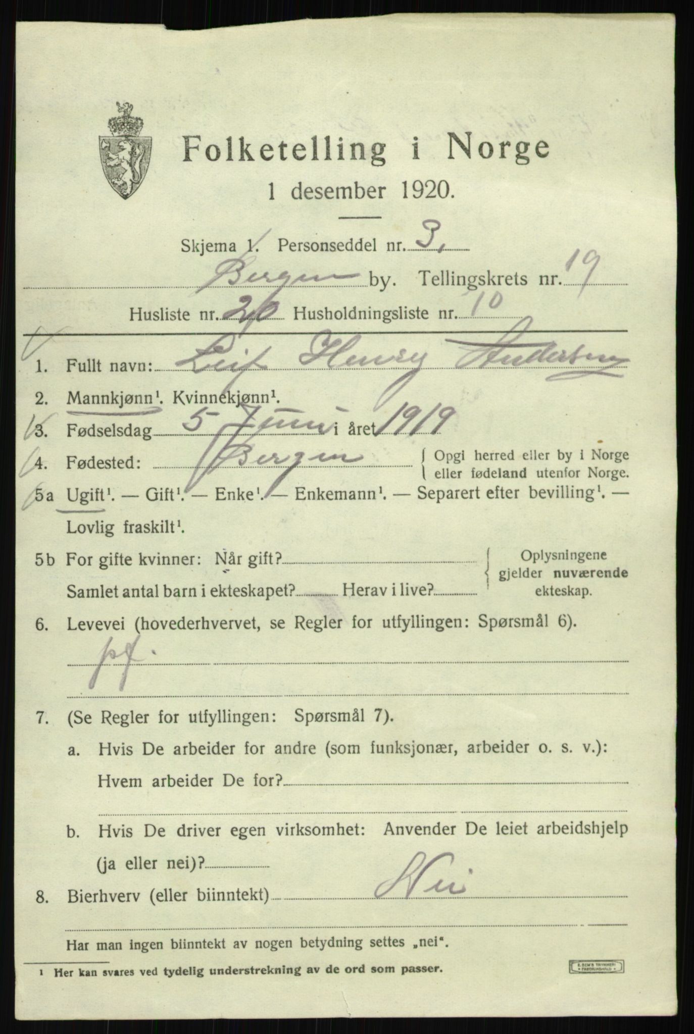 SAB, 1920 census for Bergen, 1920, p. 83322