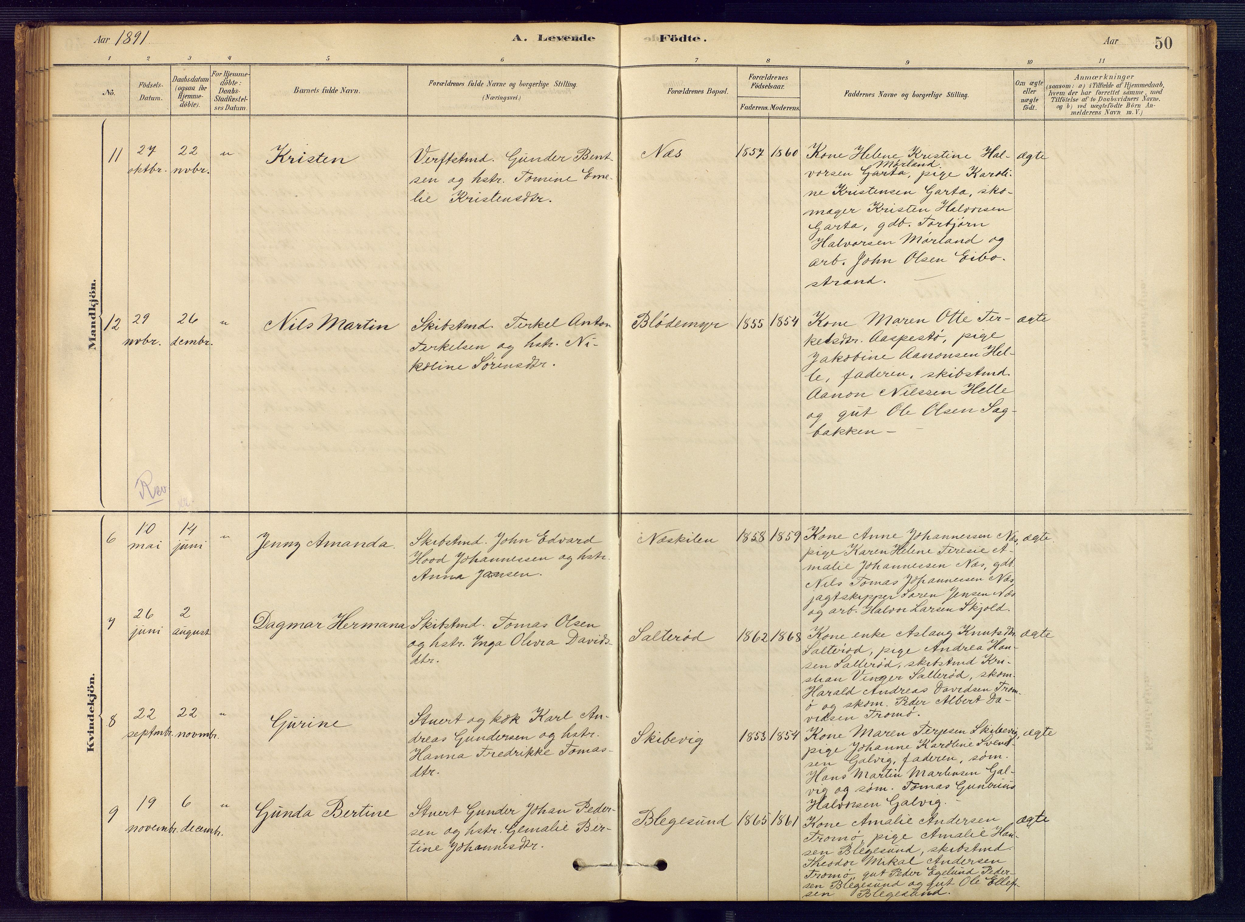 Austre Moland sokneprestkontor, AV/SAK-1111-0001/F/Fb/Fbb/L0001: Parish register (copy) no. B 1, 1878-1904, p. 50