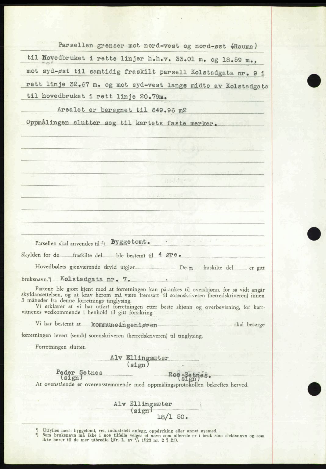 Romsdal sorenskriveri, AV/SAT-A-4149/1/2/2C: Mortgage book no. A32, 1950-1950, Diary no: : 218/1950