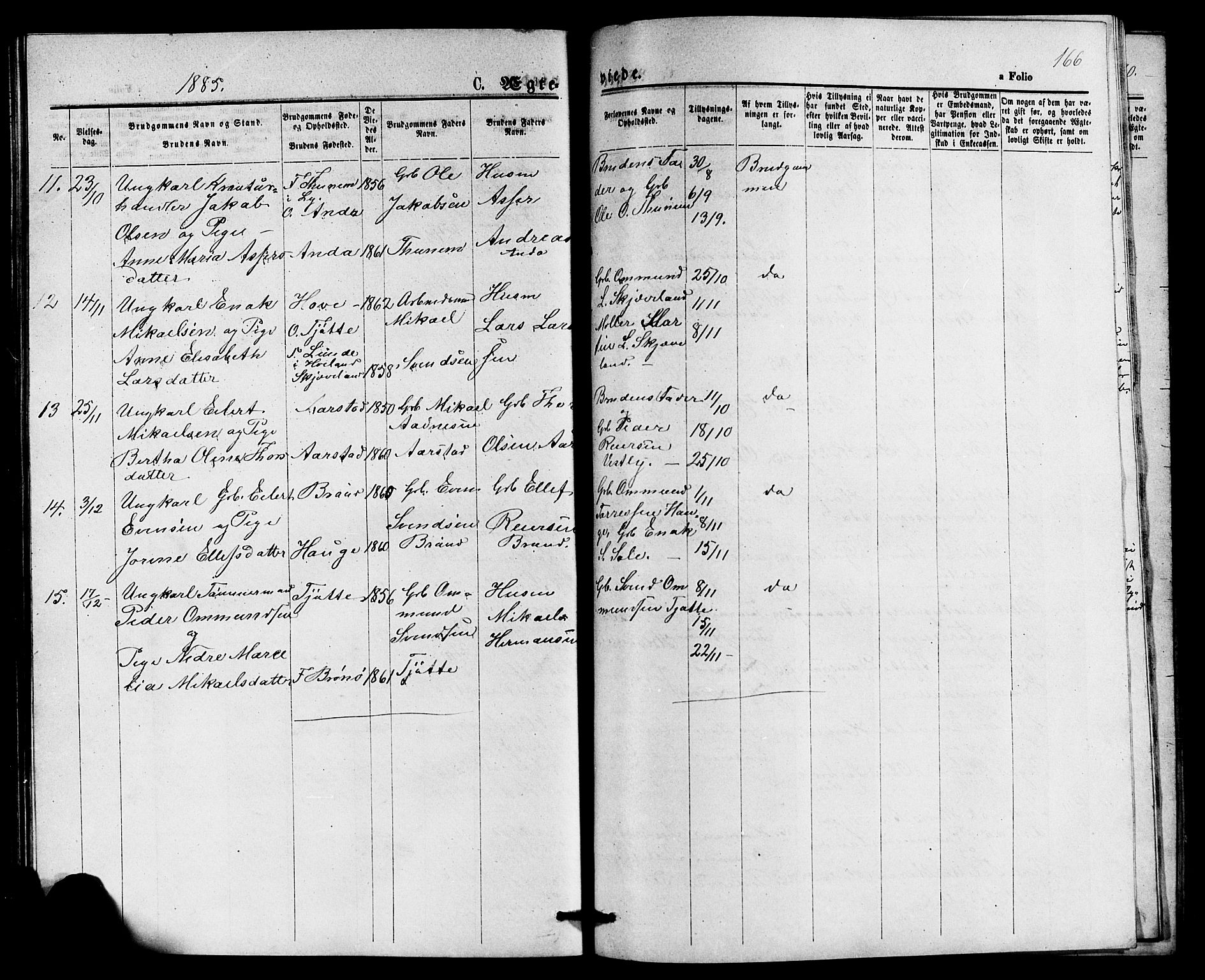 Klepp sokneprestkontor, AV/SAST-A-101803/001/3/30BB/L0003: Parish register (copy) no. B 3, 1876-1888, p. 166