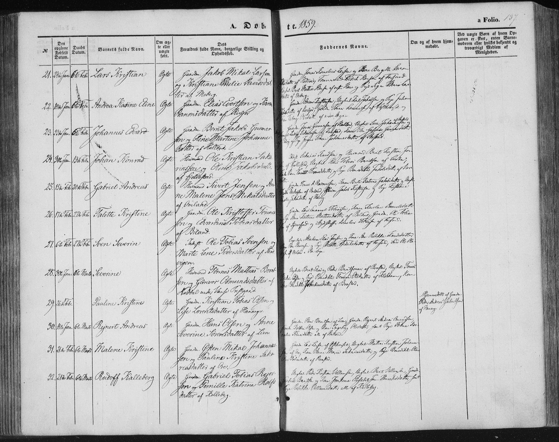 Lista sokneprestkontor, SAK/1111-0027/F/Fa/L0010: Parish register (official) no. A 10, 1846-1861, p. 137