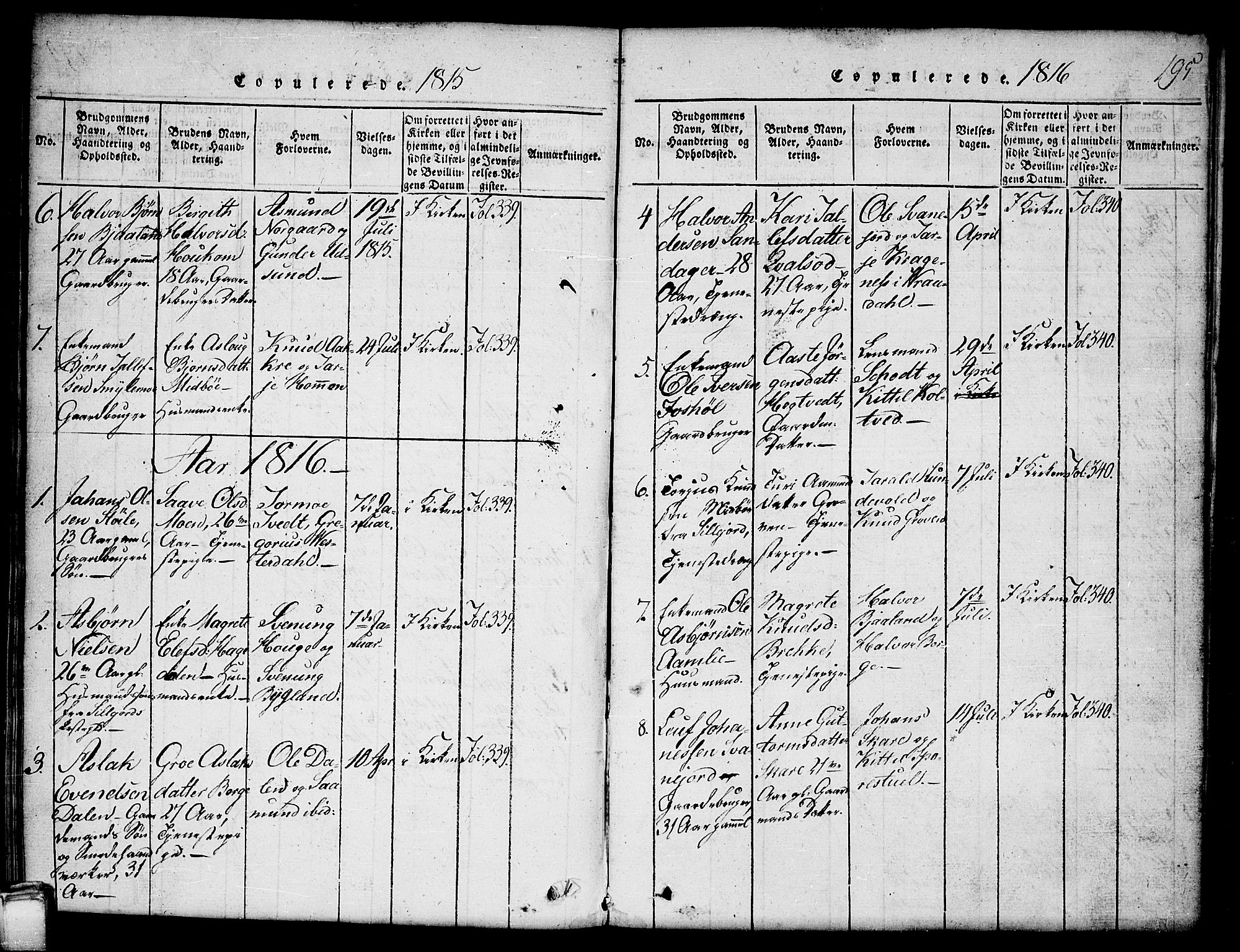 Kviteseid kirkebøker, SAKO/A-276/G/Gb/L0001: Parish register (copy) no. II 1, 1815-1842, p. 195