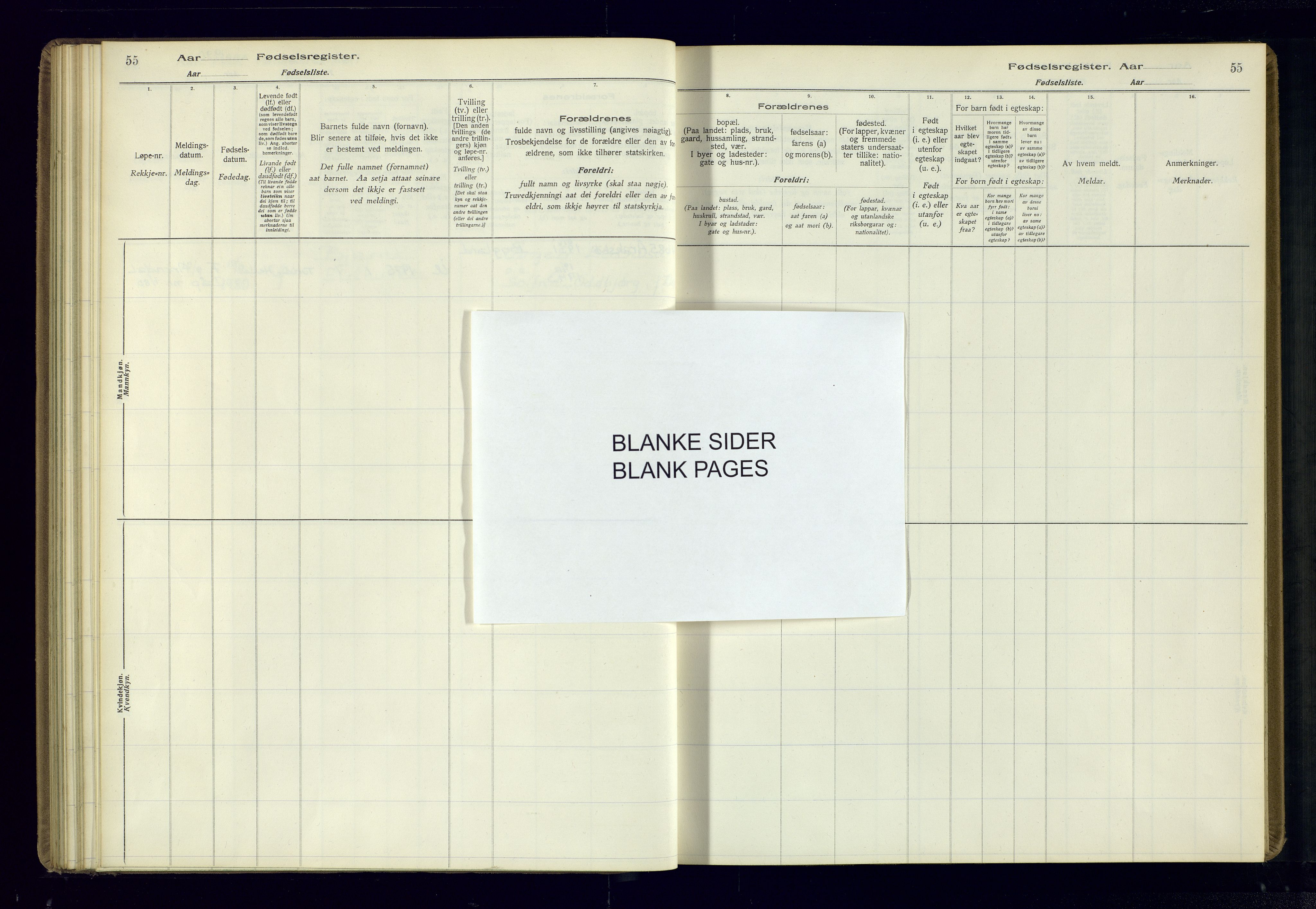 Bygland sokneprestkontor, AV/SAK-1111-0006/J/Ja/L0003: Birth register no. II.4.4, 1916-1980, p. 55