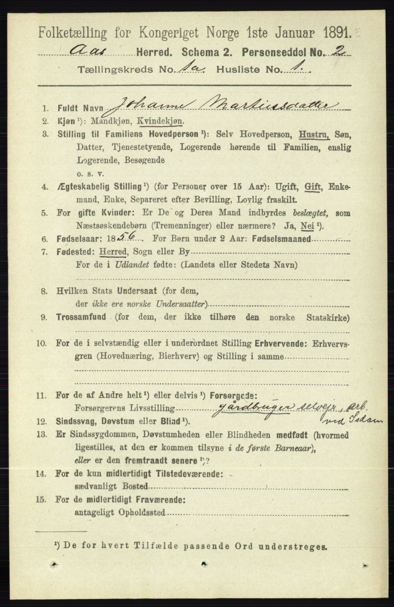 RA, 1891 census for 0214 Ås, 1891, p. 111