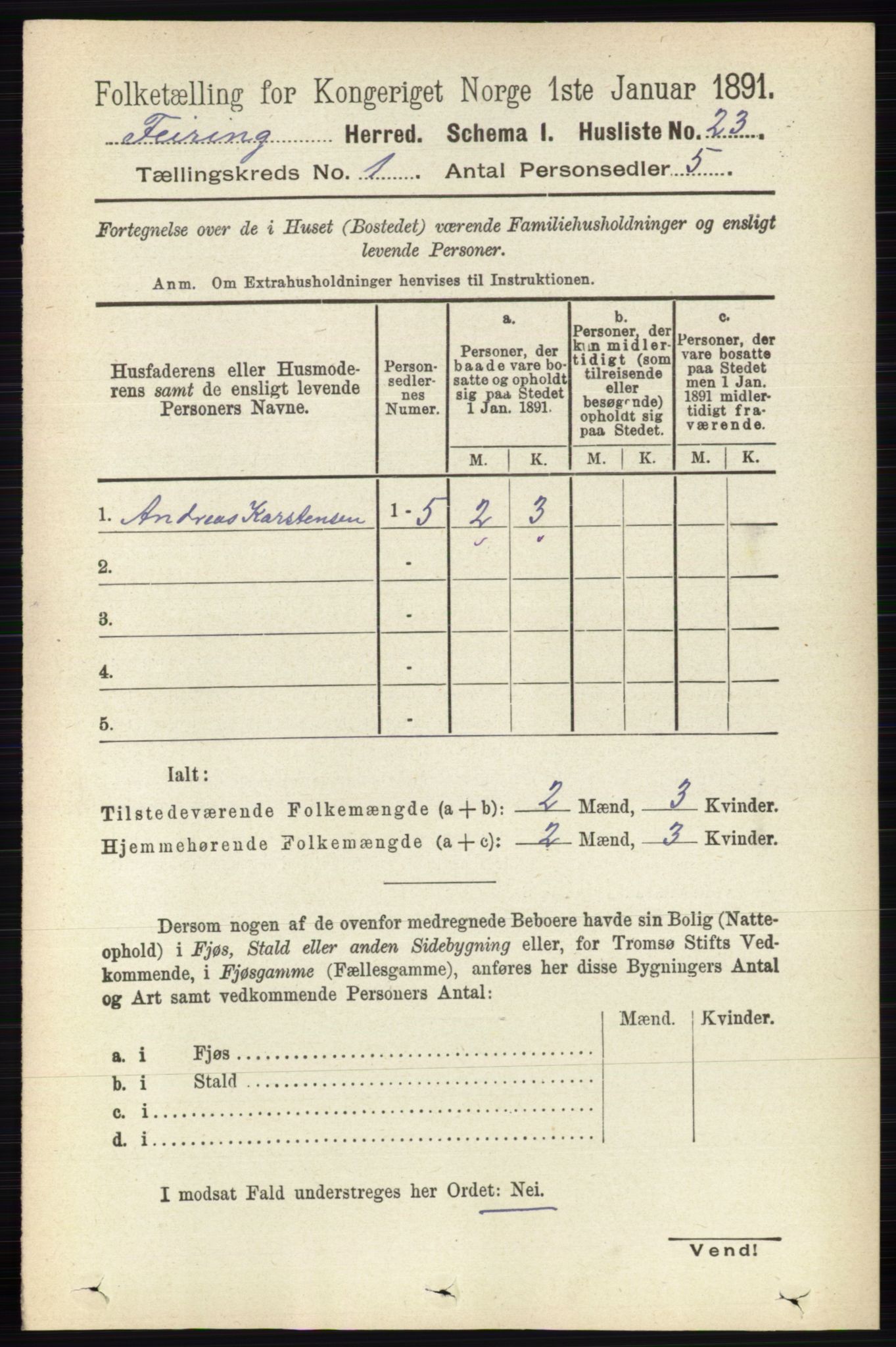 RA, 1891 census for 0240 Feiring, 1891, p. 33