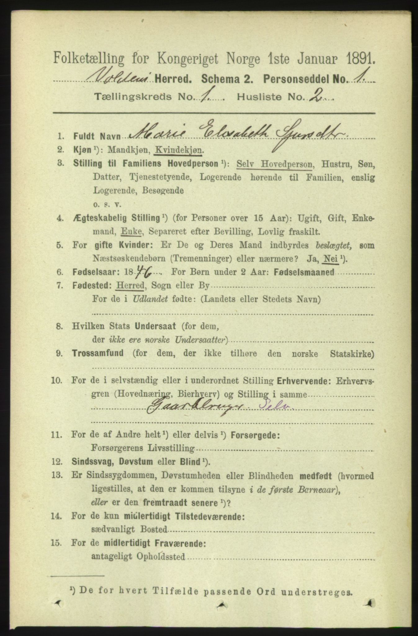 RA, 1891 census for 1519 Volda, 1891, p. 123