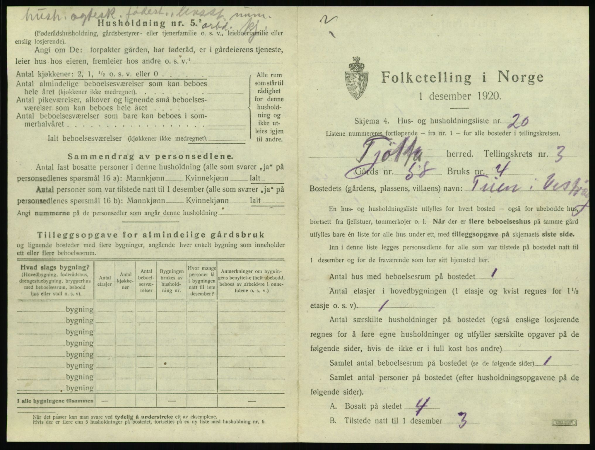 SAT, 1920 census for Tjøtta, 1920, p. 173